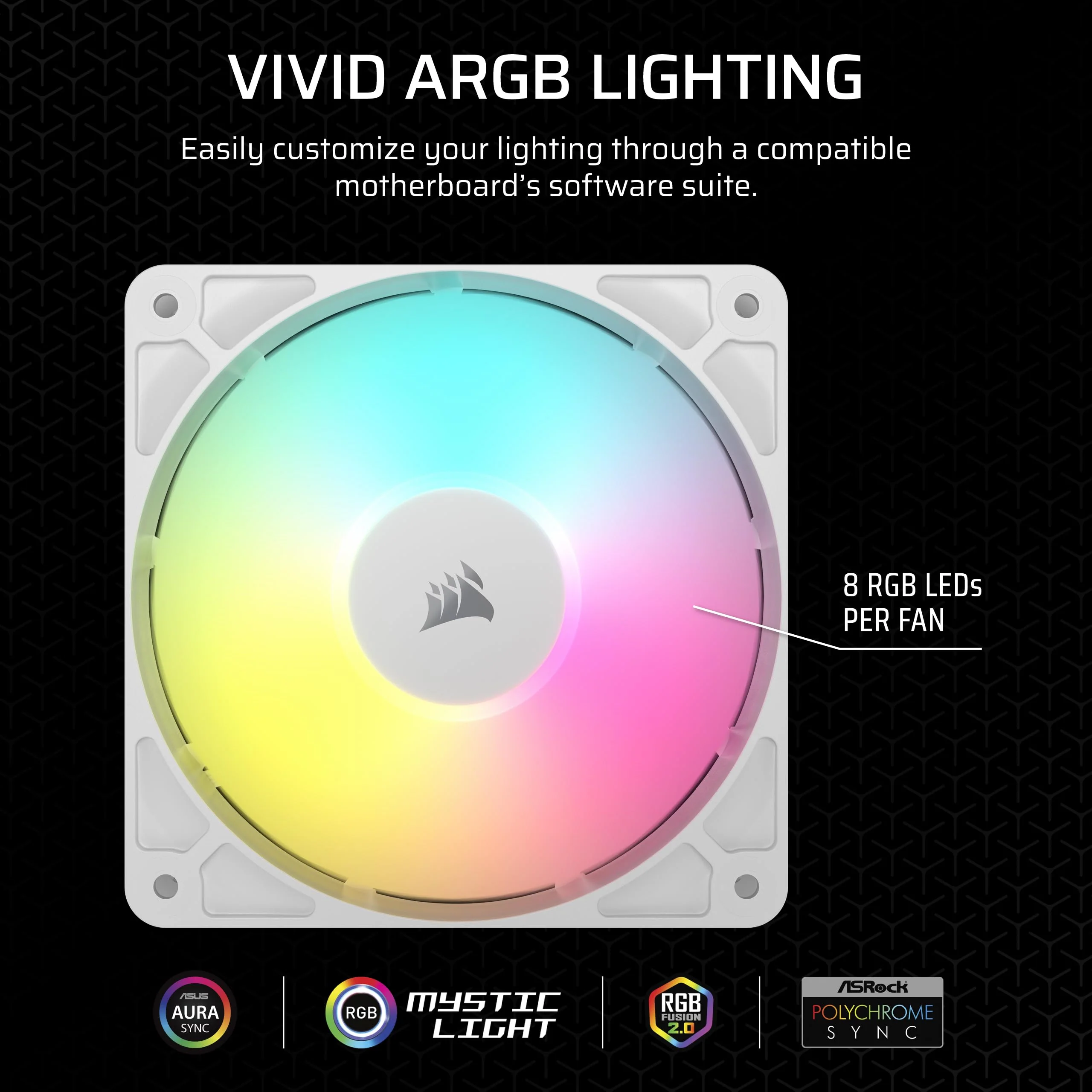 CORSAIR RS120 ARGB 120mm PWM Fans – Daisy-Chain Connection – Low-Noise – Magnetic Dome Bearing – Triple Pack – White 3 x 120mm - Image 4