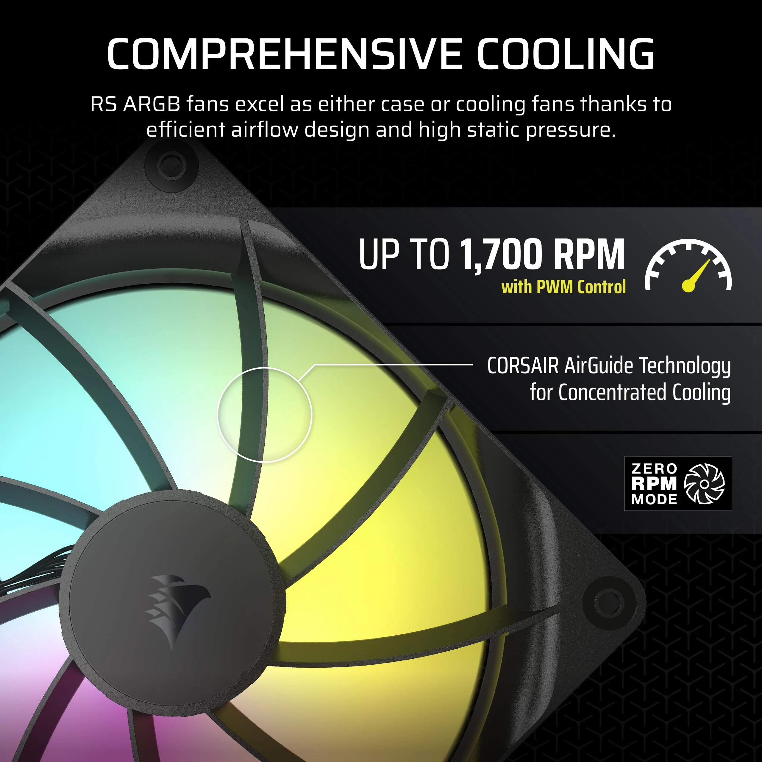 CORSAIR RS140 ARGB 140mm PWM Fans – Daisy-Chain Connection – Low-Noise – Magnetic Dome Bearing – Dual Pack – Black 2 x 140mm - Image 6