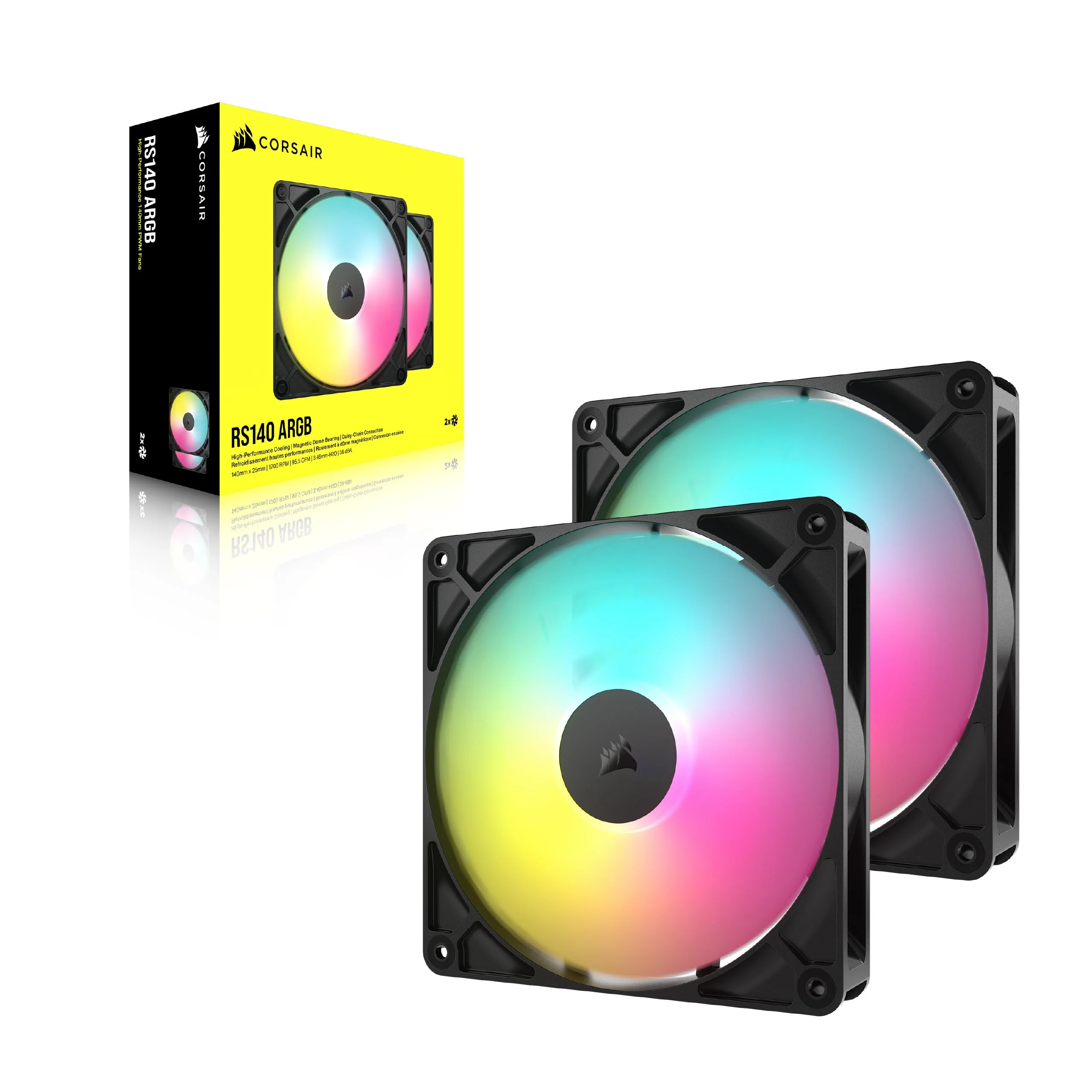 CORSAIR RS140 ARGB 140mm PWM Fans – Daisy-Chain Connection – Low-Noise – Magnetic Dome Bearing – Dual Pack – Black 2 x 140mm - Image 8