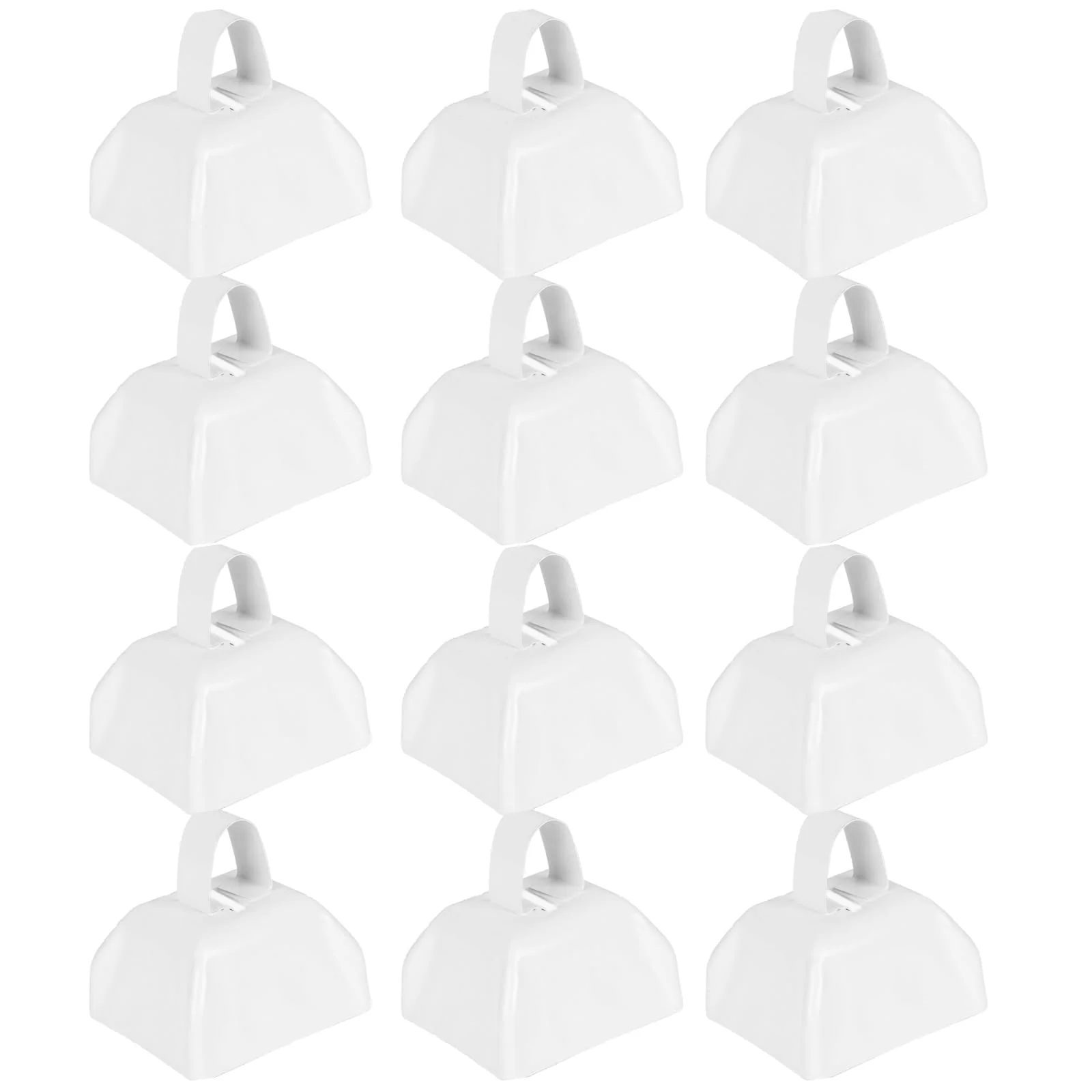 Cow Bells Noise Makers for Sporting Events: 12 Pcs Small White Cowbells with Handle Loud Bells Bulk - Metal Cheering Bell Hand Percussion for Football Games Graduation Weddings - White