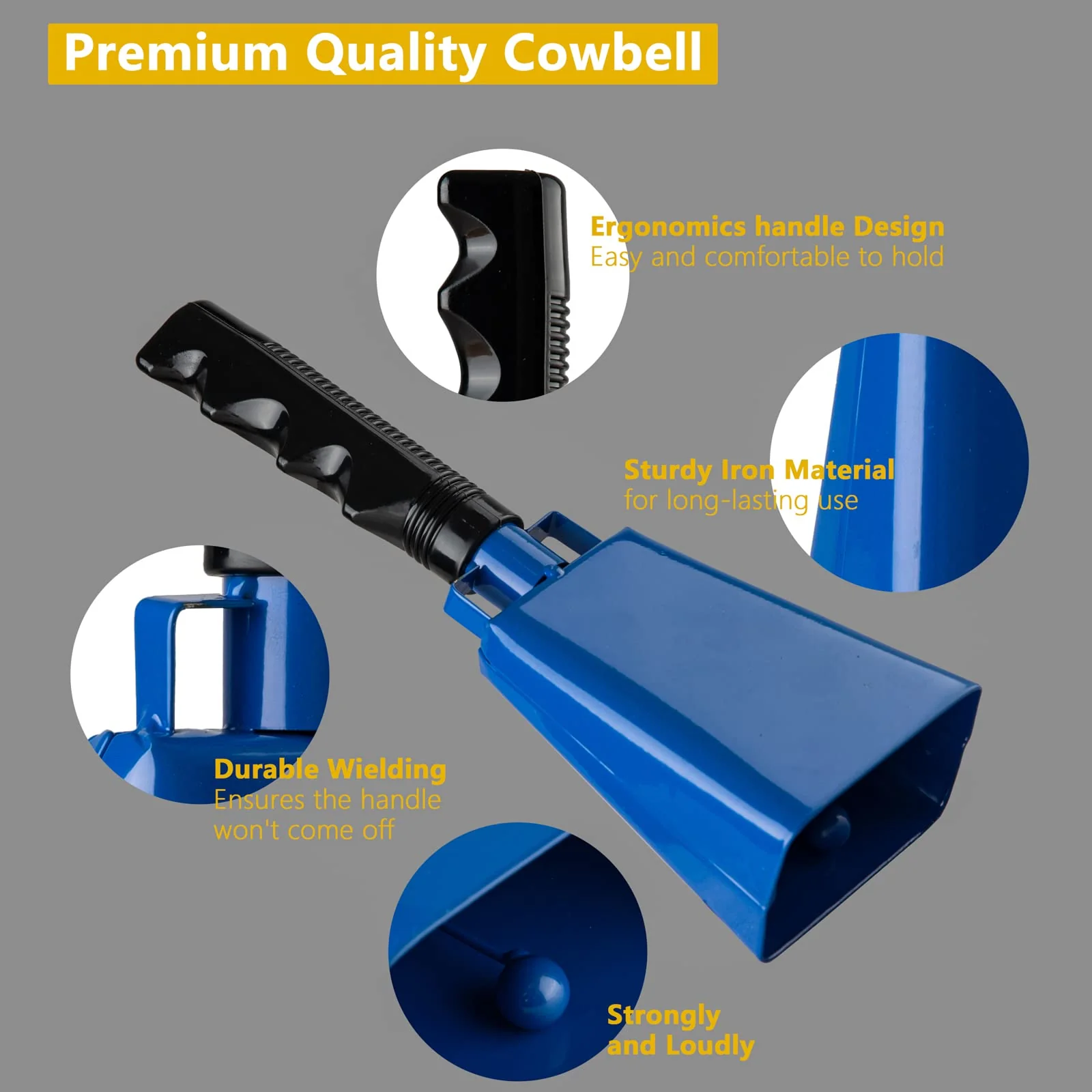 Cowbells 2pcs,Steel Cow Bell 8 inch with Handle,Cheering Hand Bell for Sports Events,Football Games,Party,Farm,Hand Chimes Percussion Musical Instruments (8 inch, Blue) - Image 4