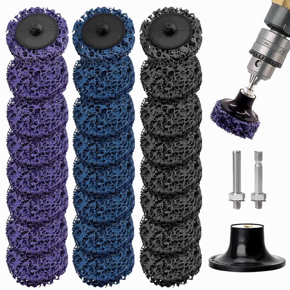 Coztie CSD Sanding Disc, 18 Pieces Coarse Cleaning Disc, Cleaning Disc Set 2 Inch Coarse Cleaning Disc Drill with Two Pull Rods for Rust Removal or (50 mm Mixing of Colours, 18) 50 mm mixing of colours