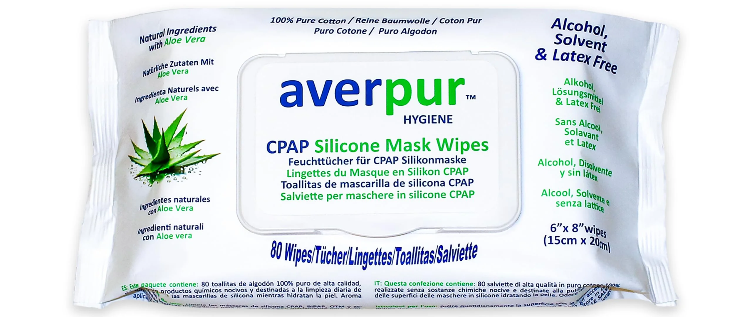 CPAP Cleaning Wipes, 80 averpur ™ Mask Wipes with Aloe Vera, 100% Pure Cotton 1