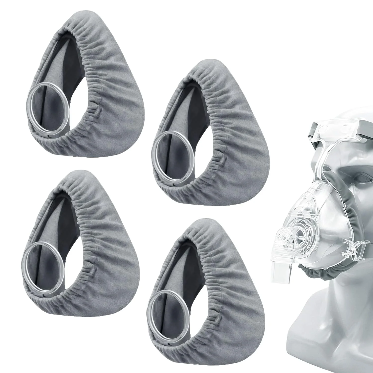 4PCS CPAP Mask Liners, Soft Mask Cushion Covers Washable for Airfit F20, Sleep Apnea Mask Liner, Universal CPAP Accessories Reusable Face Cushion Pads Fit for Most Full Face Masks, Reduce Noisy (Grey) - Image 2