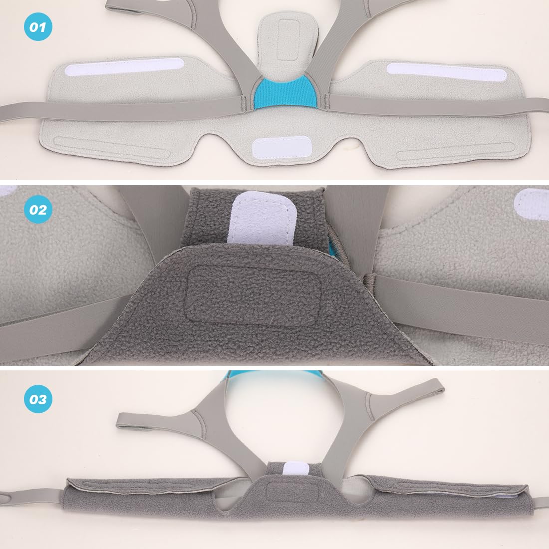 CPAP Neck Pad CPAP Neck Pad Headgear Strap Cover Universal Sleep Apnea Masks Neck Pads, Grey - Image 4