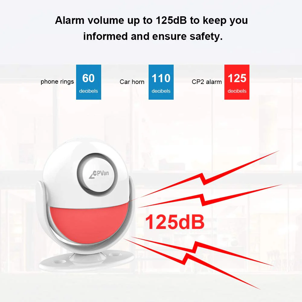 CPVAN Motion Sensor Alarm, Wireless Infrared Home Security System, PIR Motion Detector Alert (125dB, 328ft, Battery Operated) with Remote Control(Key Fob). Model: CP2 CP2 Motion Detector - Image 2
