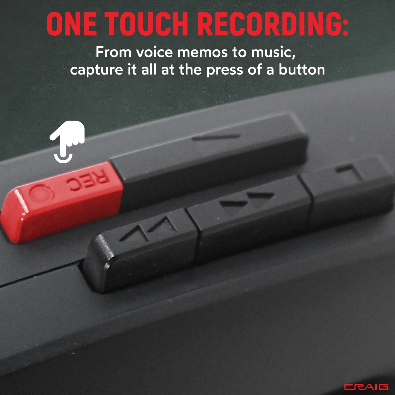 Craig Stereo Cassette Player/Recorder with Earphones: Portable AM/FM Radio & One-Touch Recording System - Image 4