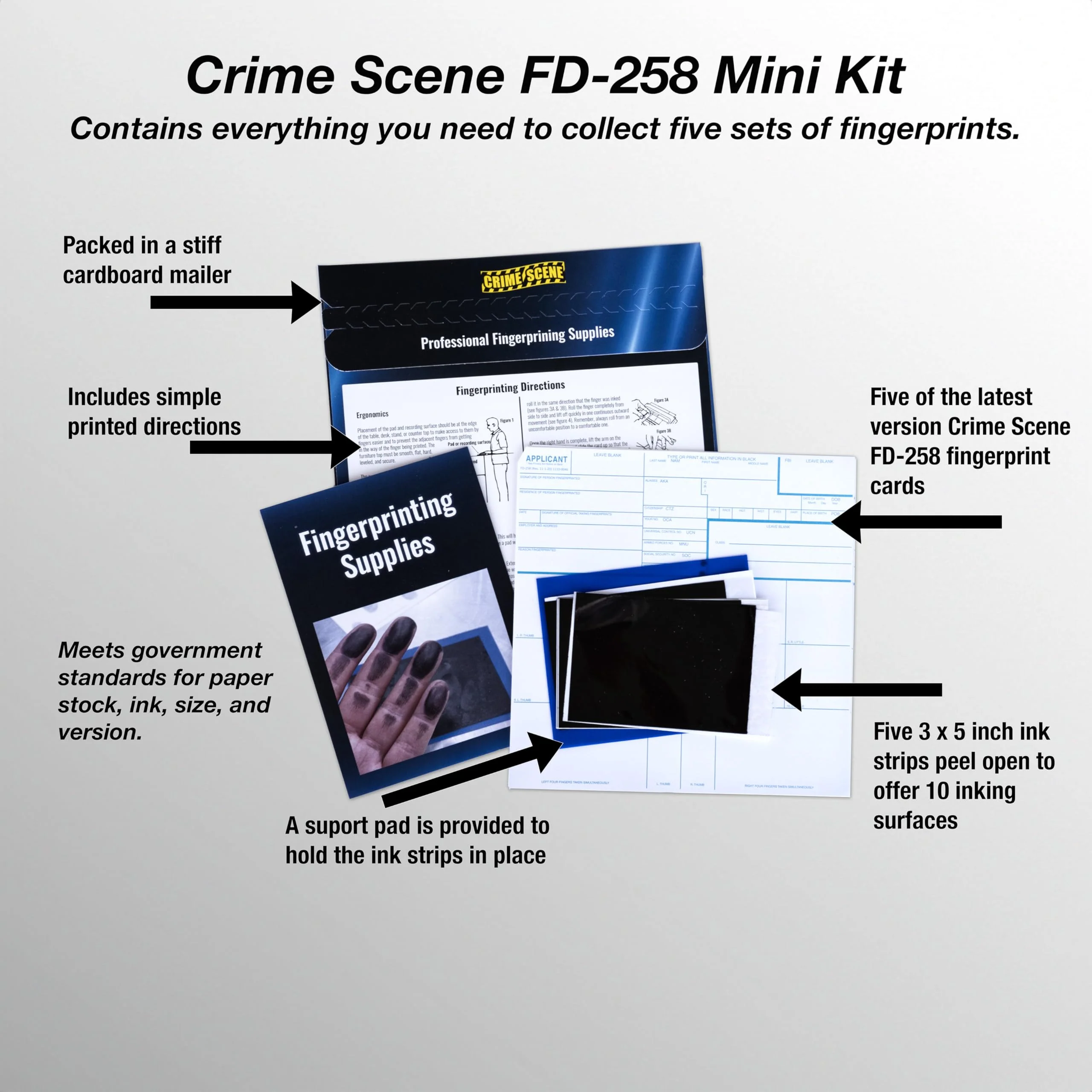 Crime Scene FD-258 Fingerprint Kit: Five Cards, Ink and Directions for use (Full) Full - Image 2