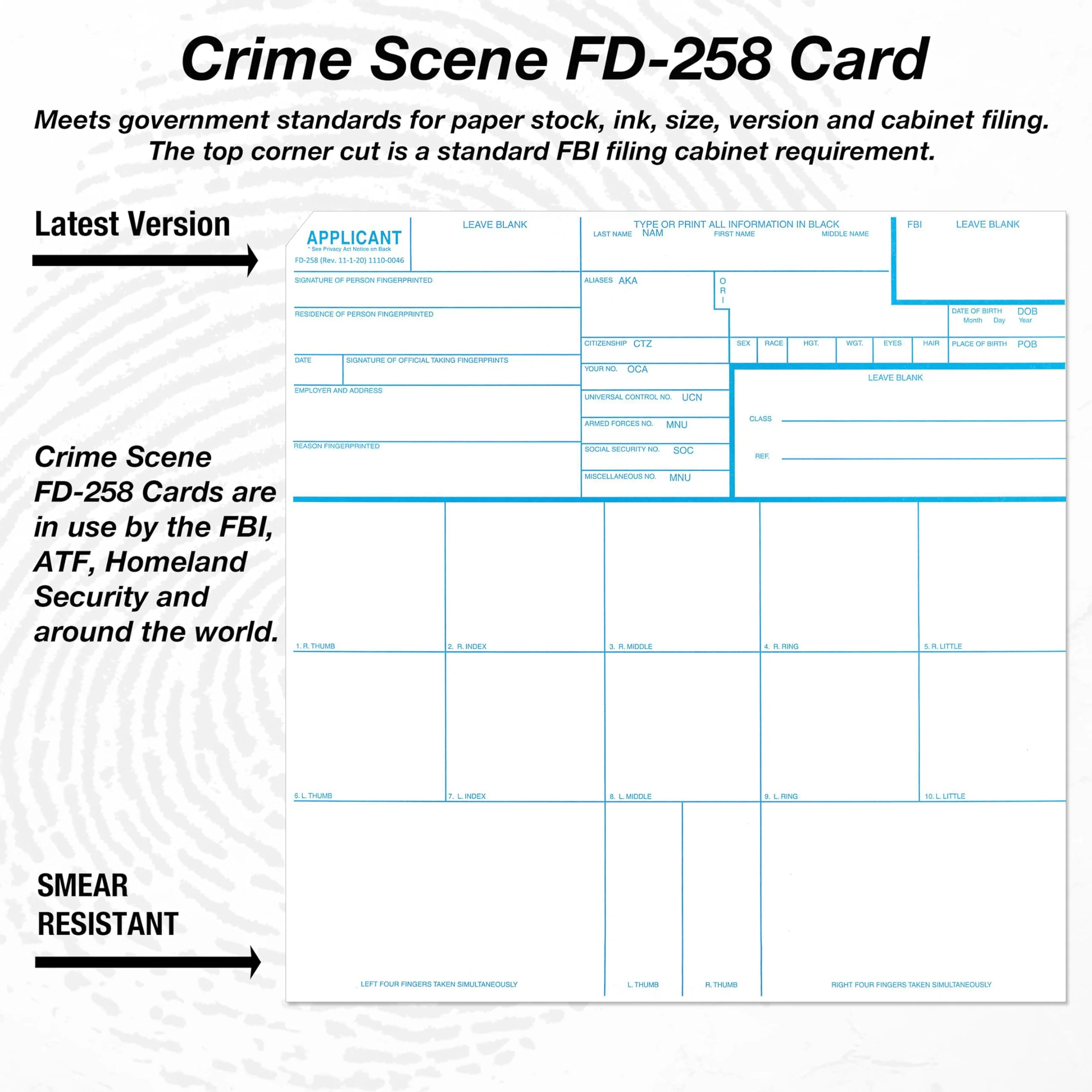 Crime Scene FD-258 Fingerprint Kit: Five Cards, Ink and Directions for use (Full) Full - Image 4