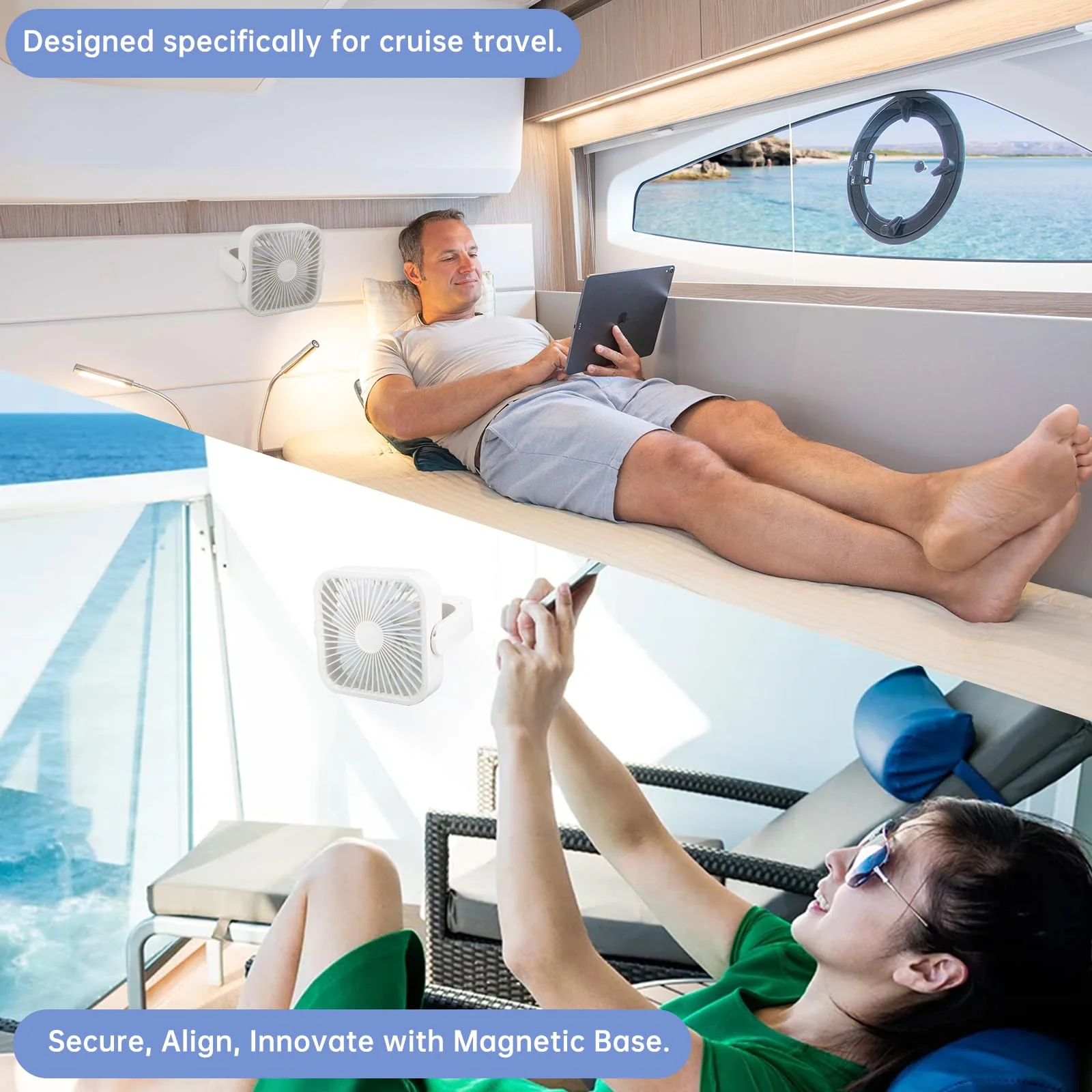 Cruise Fan, Cruise Ship Approved USB Fan, Magnetic Base, 6-10 Hour Battery, Five Speed Control - Image 2