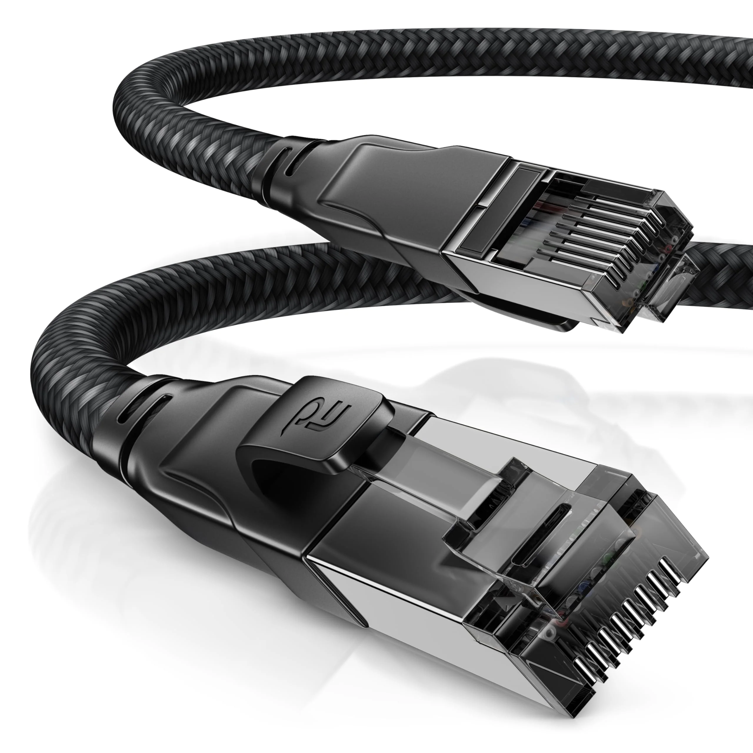 CSL CAT8.1 Network Cable 40 Gbits - 2 m - Cotton Jacket - Black Series - LAN Patch Cable RJ45 - CAT8 Gigabit Ethernet Cable - 40000 Mbits - S/FTP PIMF Shielding - Compatible with CAT6 CAT7 2,0m A: Round