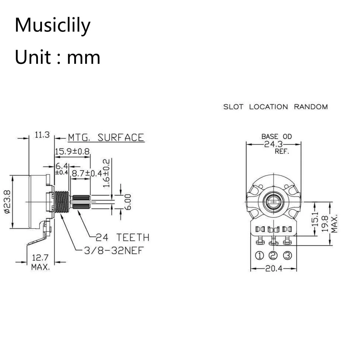 CTS 450 B250K Pots Short Split Shaft 1/4 Inch 10% Linear Taper Potentiometers for Electric Guitar Bass (Set of 4) B250K x 4 - Image 2
