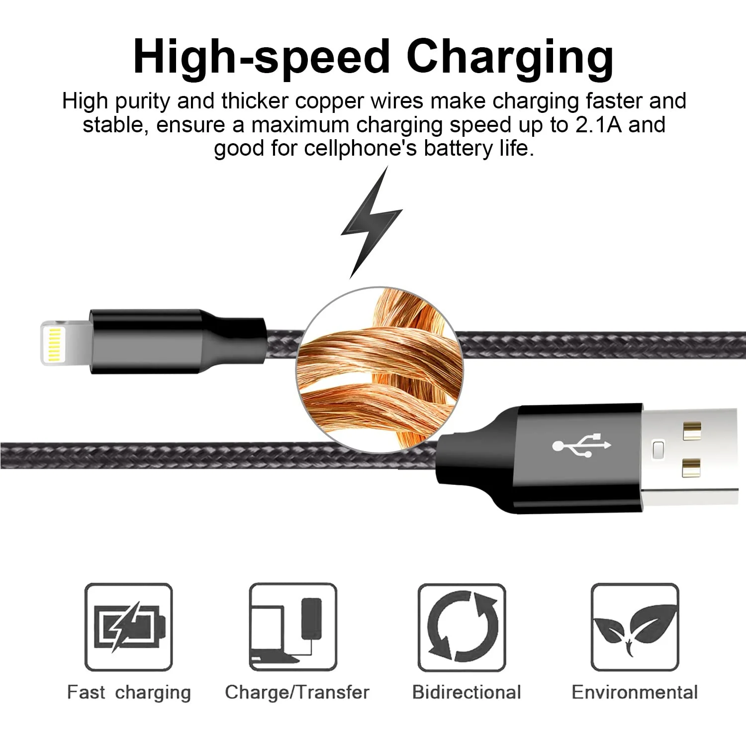 cugunu iPhone Charger, 5 Pack 3/3/6/6/10FT Apple MFi Certified USB Lightning Cable Nylon Braided Fast Charging Cord Compatible for iPhone 14/13/12/11/X/Max/8/7/6/5/SE/Plus/iPad - Black USB-A to L - Image 3