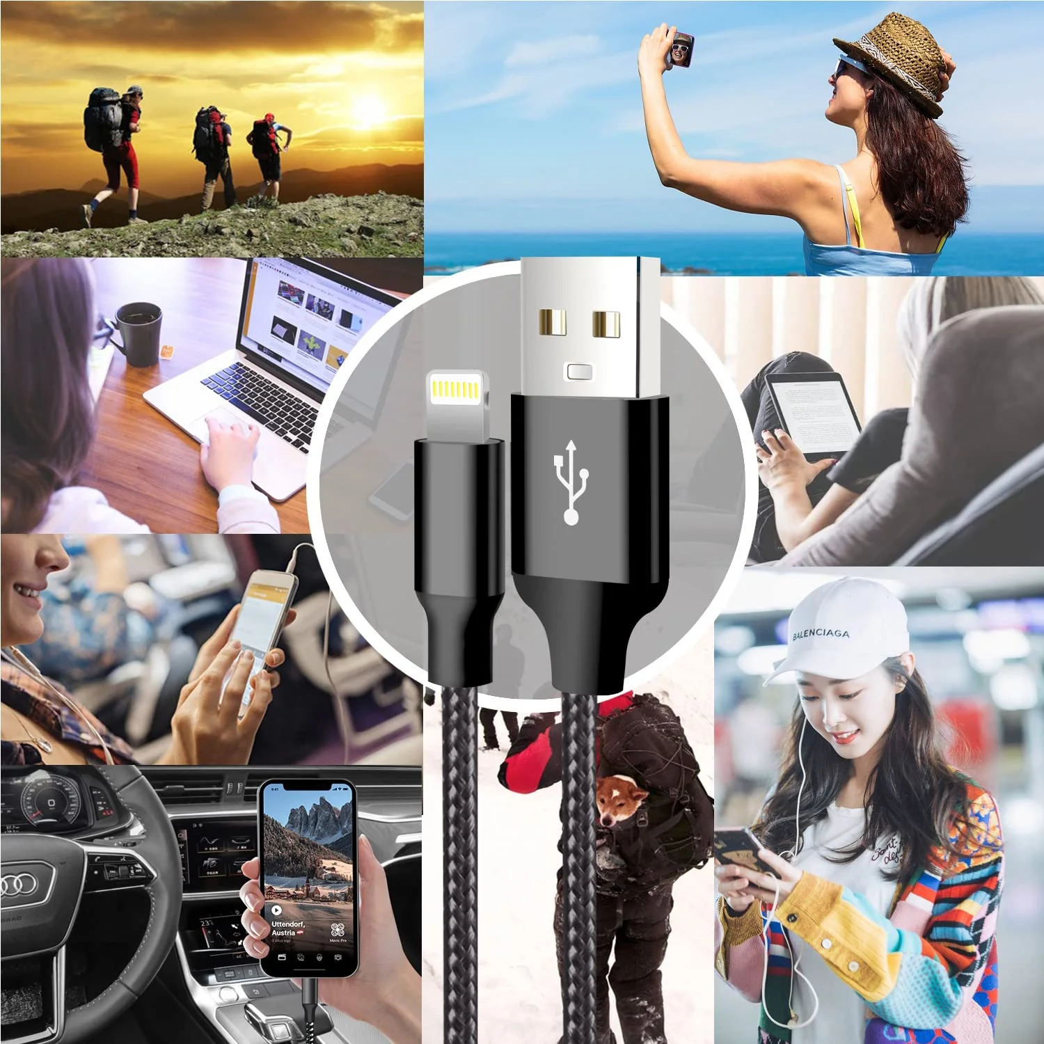 cugunu iPhone Charger, 5 Pack 3/3/6/6/10FT Apple MFi Certified USB Lightning Cable Nylon Braided Fast Charging Cord Compatible for iPhone 14/13/12/11/X/Max/8/7/6/5/SE/Plus/iPad - Black USB-A to L - Image 7