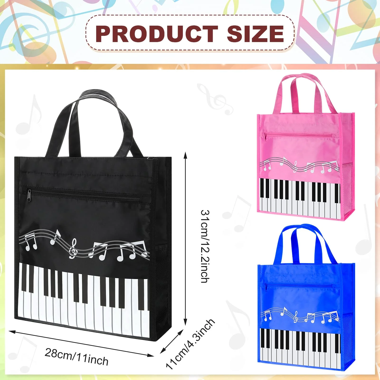 Cunno 3 Pcs Piano Keys Handbag Small Piano Music Bag Reusable Tote Bag Shoulder Shopping Bag Book Bag Tote for Piano Music Teacher Gifts - Image 2
