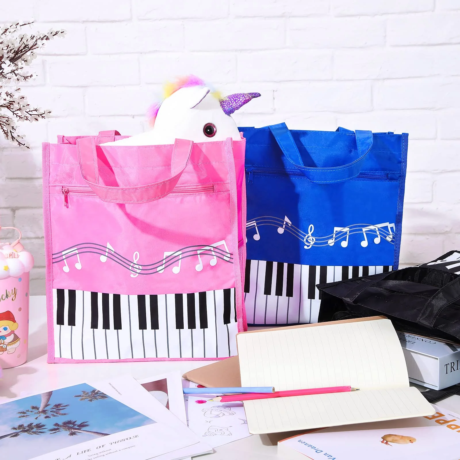 Cunno 3 Pcs Piano Keys Handbag Small Piano Music Bag Reusable Tote Bag Shoulder Shopping Bag Book Bag Tote for Piano Music Teacher Gifts - Image 4
