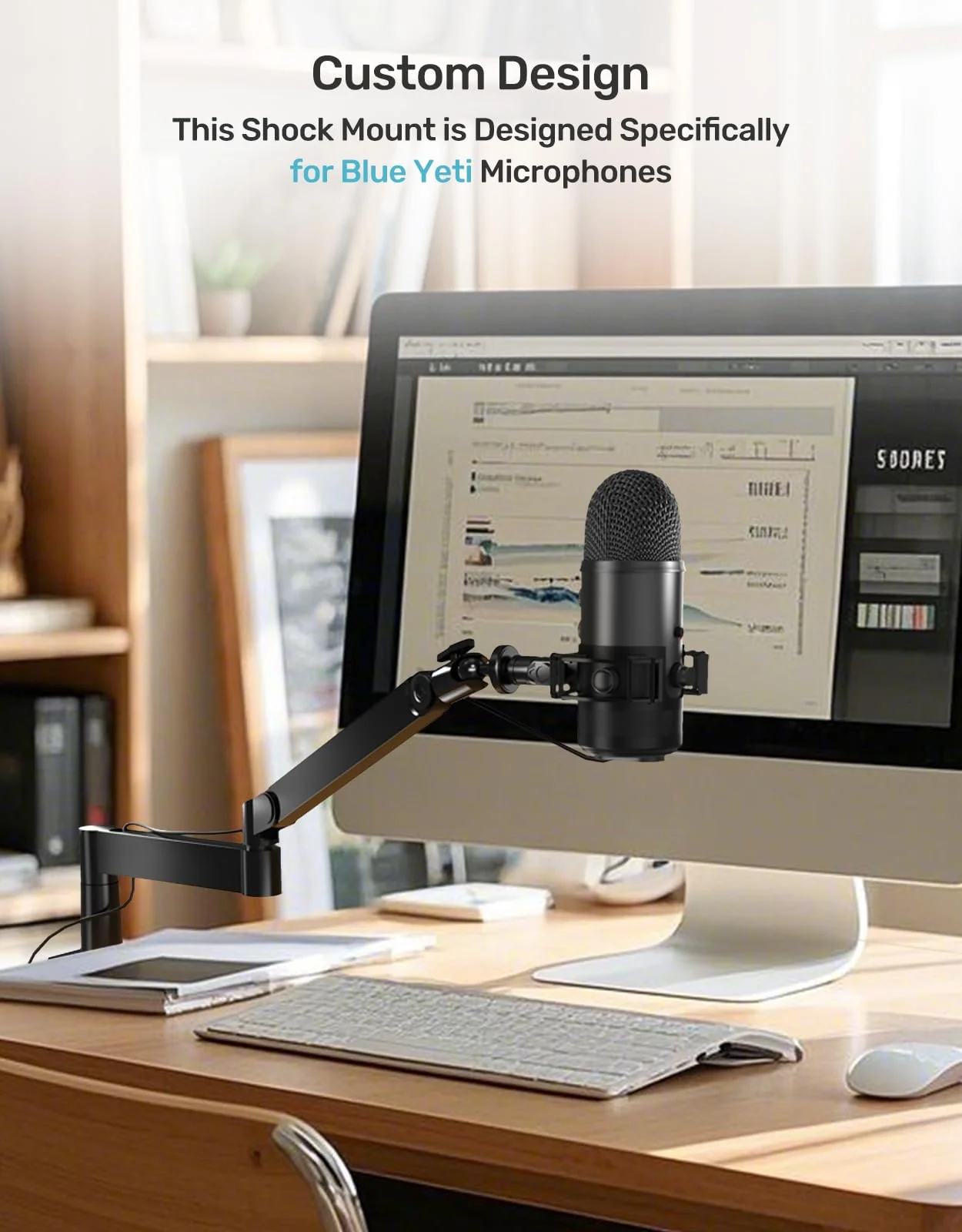 Custom Built for Blue Yeti Shock Mount with Pop Filter, 2025 Upgrade Anti-Vibration Suspension Elastic Shock Mount Holder Clip Mics Stand with Screw Adapter Compatible with Yeti Microphone Blue Yeti Shock Mount with Windscreen - Image 2