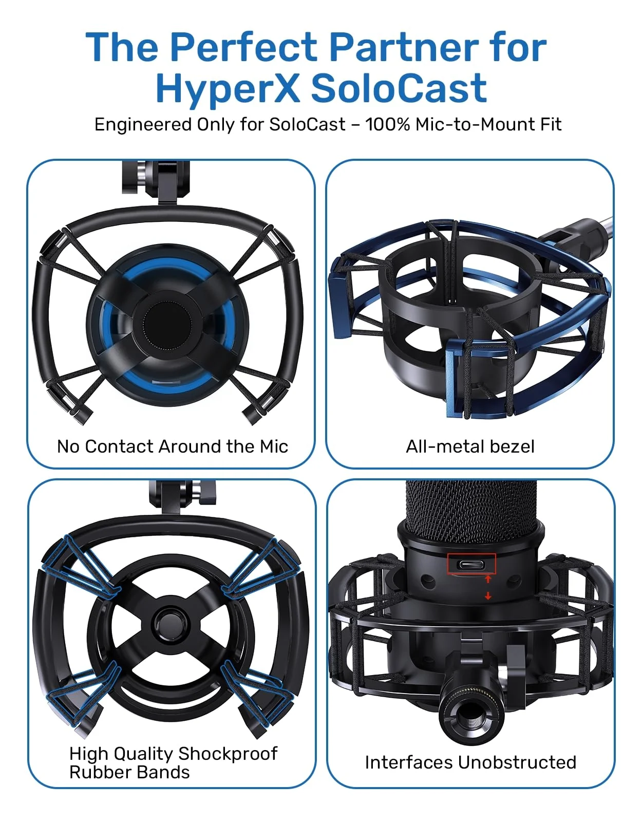 Custom Built for HyperX SoloCast Shock Mount, 2025 Upgrade Anti-Vibration Suspension Elastic Shock Mount Holder Clip Mics Stand Compatible with SoloCast Microphone - Image 5