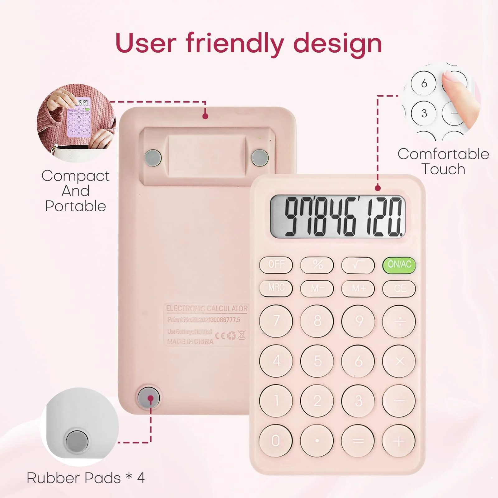 Cute Calculator, Basic Four Function Calculator for Teachers Students Basics Office, Small Handheld Calculator, 8 Digit with LCD Display, Sensitive Button, 5.5×3.2 inches Pink - Image 4