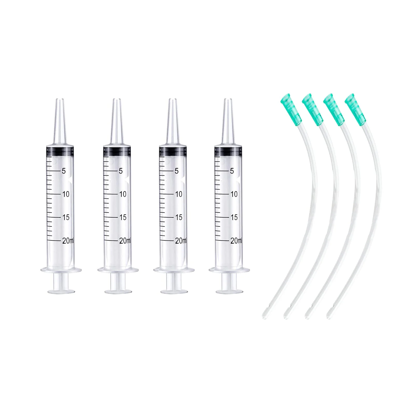 Cuyacili Pack of 4 20 ml Large Plastic Syringe without Needle Syringe Transparent Plastic Tubes with Hose PVC Scale Dosing Syringe for Scientific Labs Measuring Liquids Animal Feeding 20ml