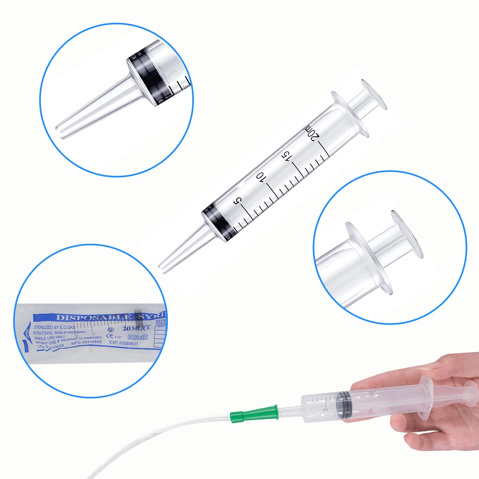 Cuyacili Pack of 4 20 ml Large Plastic Syringe without Needle Syringe Transparent Plastic Tubes with Hose PVC Scale Dosing Syringe for Scientific Labs Measuring Liquids Animal Feeding 20ml - Image 5