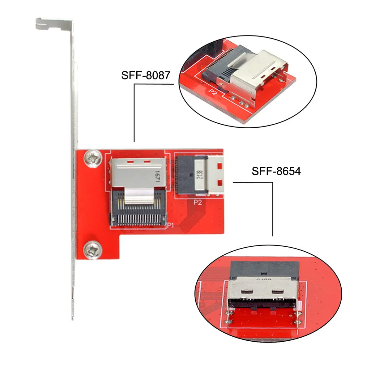CY PCI-Express 4.0 Slimline SAS SFF-8654 to Mini SAS SFF-8087 PCBA Female Adapter with Bracket Red SFF-8087 to SFF-8654 - Image 5