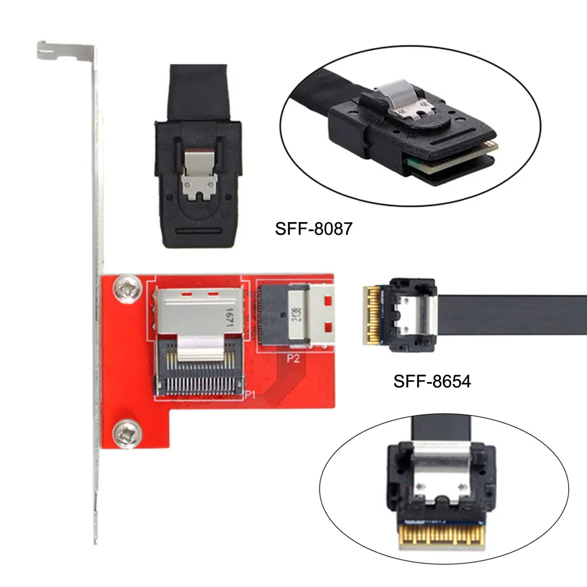 CY PCI-Express 4.0 Slimline SAS SFF-8654 to Mini SAS SFF-8087 PCBA Female Adapter with Bracket Red SFF-8087 to SFF-8654 - Image 6