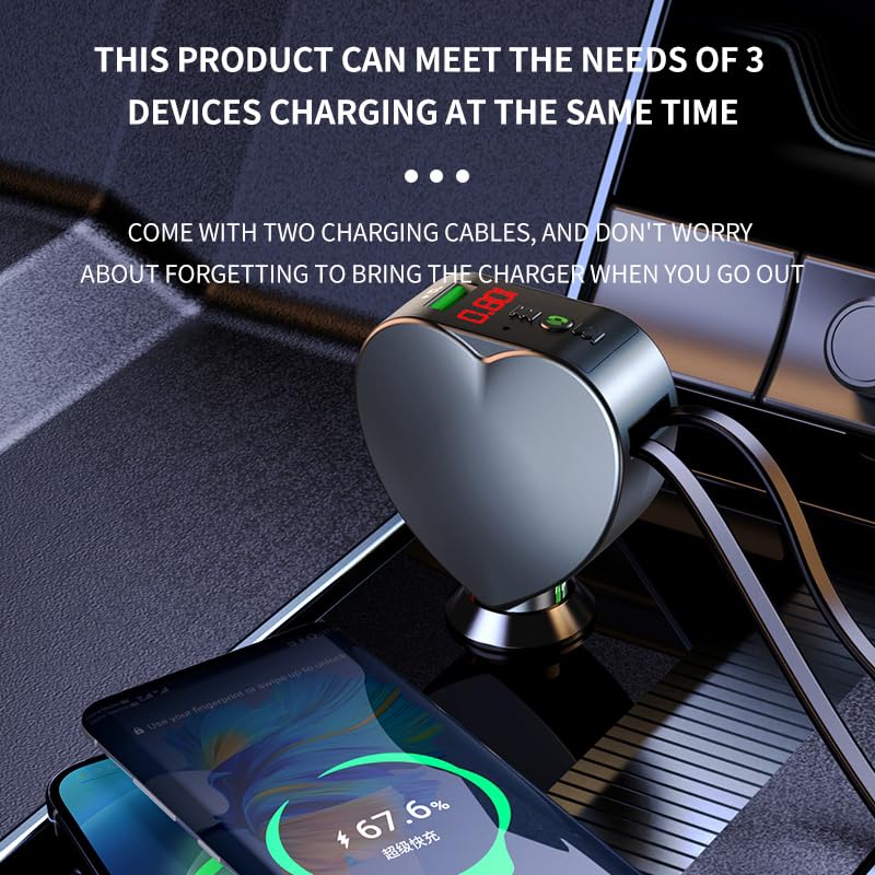  CYZFOWDUO Bluetooth 5.3 Car Adapter with Retractable Fast Charger, FM Transmitter Radio Receiver, Handsfree Calling & Audio Receiver, MP3 Music Player, LED Display Hands-Free Calling Support USB - Image 7