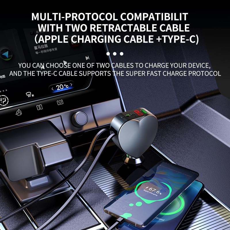  CYZFOWDUO Bluetooth 5.3 Car Adapter with Retractable Fast Charger, FM Transmitter Radio Receiver, Handsfree Calling & Audio Receiver, MP3 Music Player, LED Display Hands-Free Calling Support USB - Image 9