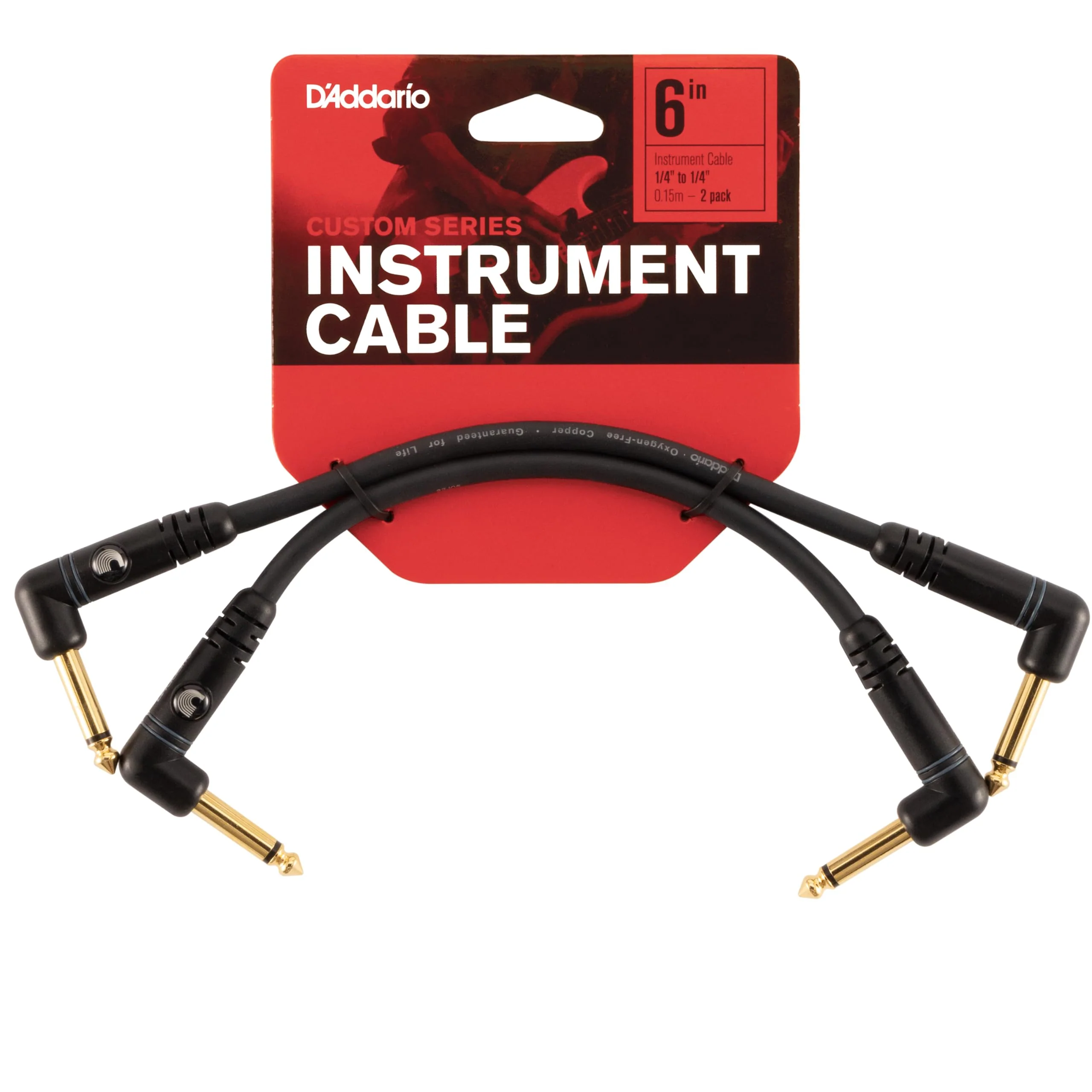 D’Addario Cable, 1/4", Black, 0.5 Feet (2-Pack) (PW-PRA-205) 0.5 Feet (2-Pack) Right Angle