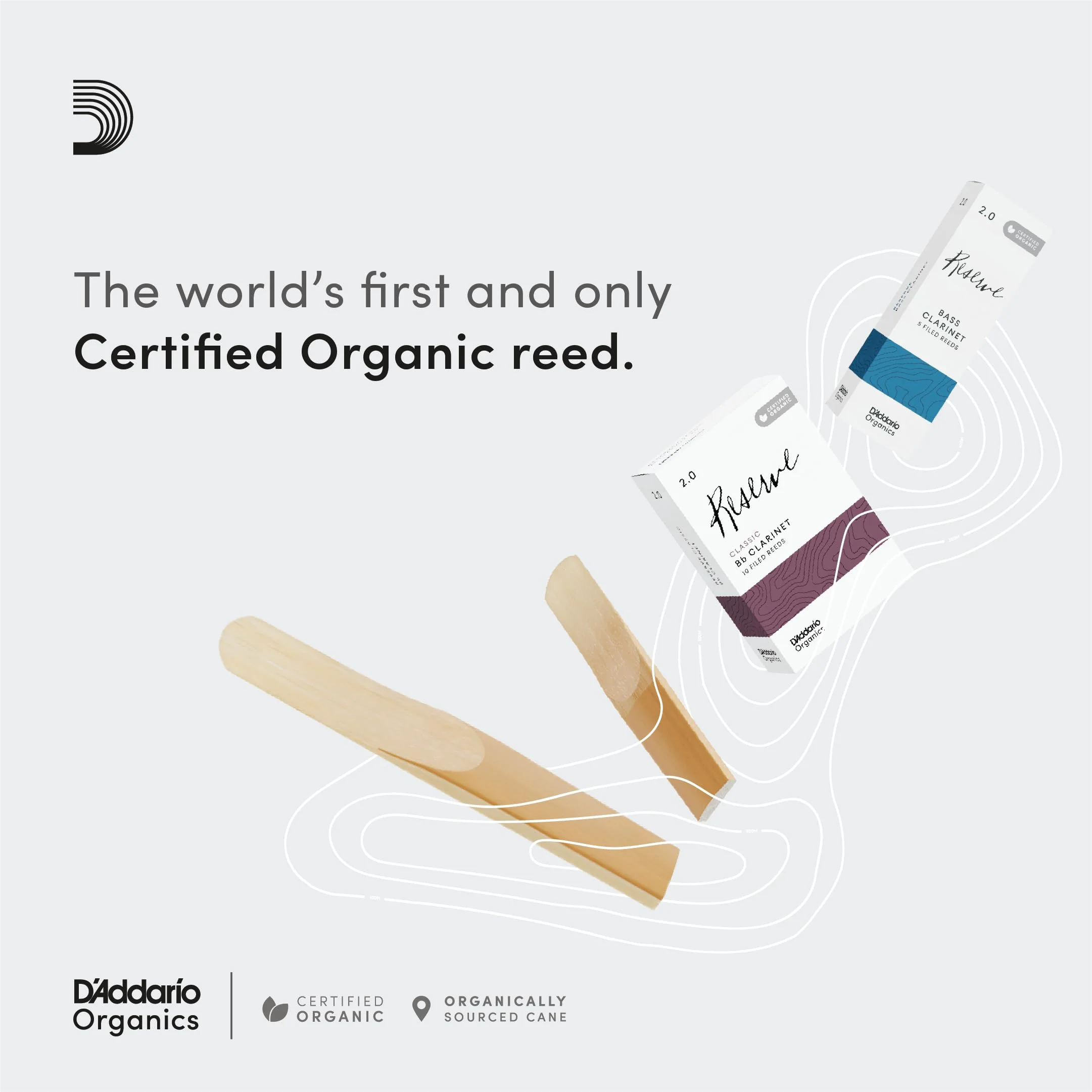 D’Addario Woodwinds - Organic Reserve Classic Bb Clarinet Reeds - B Flat Clarinet Reeds - Reeds for Clarinet - Clarinet Bb Reeds - Individually Sealed - Filed, Strength 2, 3-Pack - Image 3