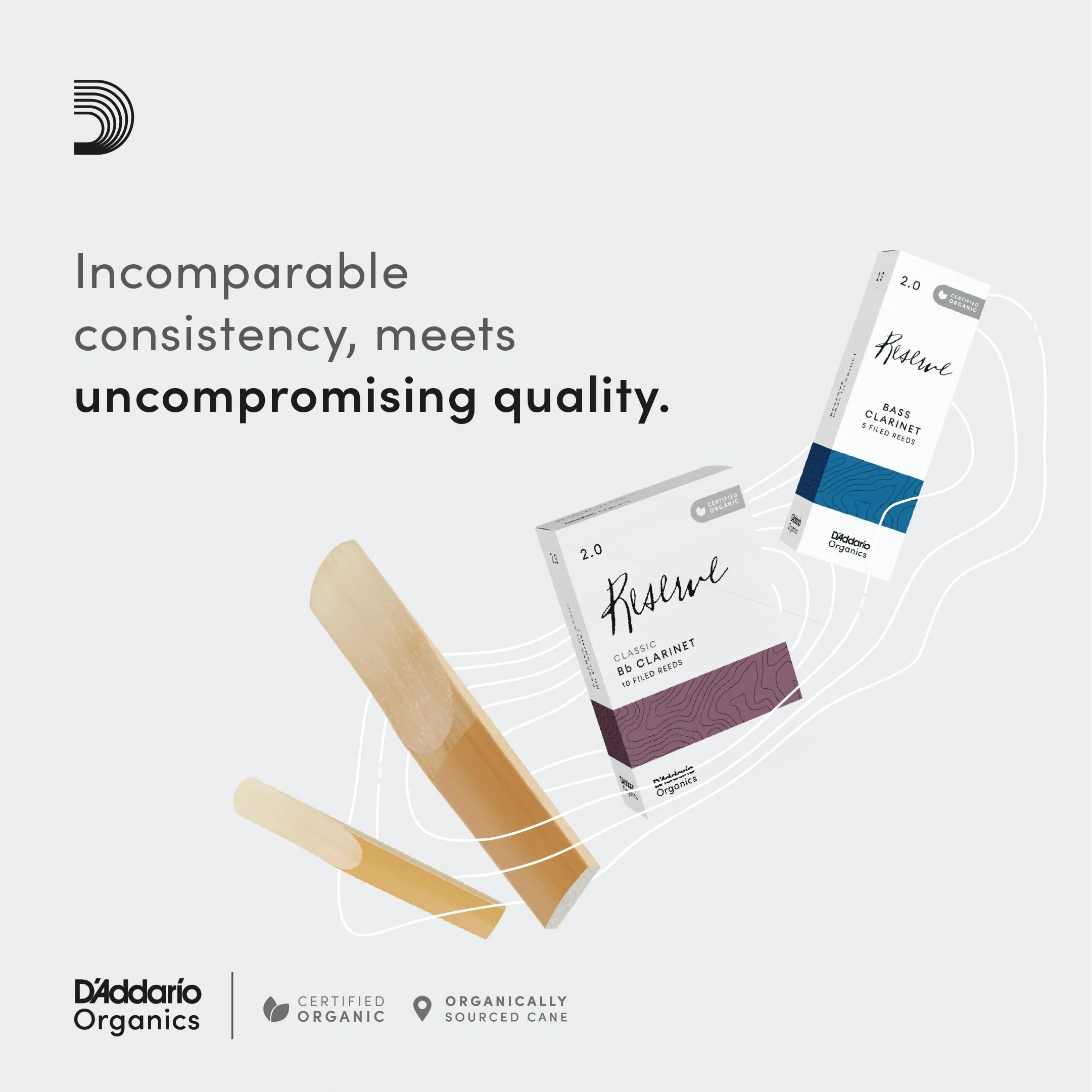 D’Addario Woodwinds - Organic Reserve Classic Bb Clarinet Reeds - B Flat Clarinet Reeds - Reeds for Clarinet - Clarinet Bb Reeds - Individually Sealed - Filed, Strength 2, 3-Pack - Image 4