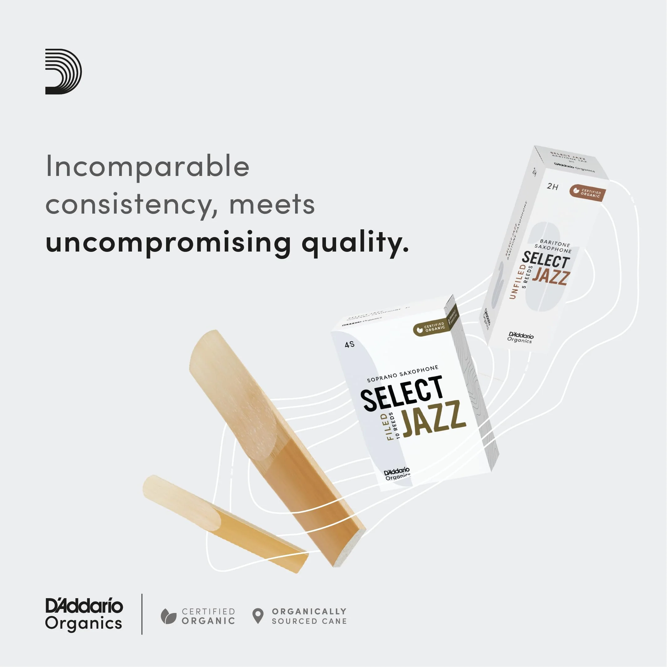 D’Addario Woodwinds - Organic Select Jazz Soprano Saxophone Reeds - Soprano Sax Reeds - Individually Sealed - Unfiled, Medium, Strength 2, 3-Pack - Image 4