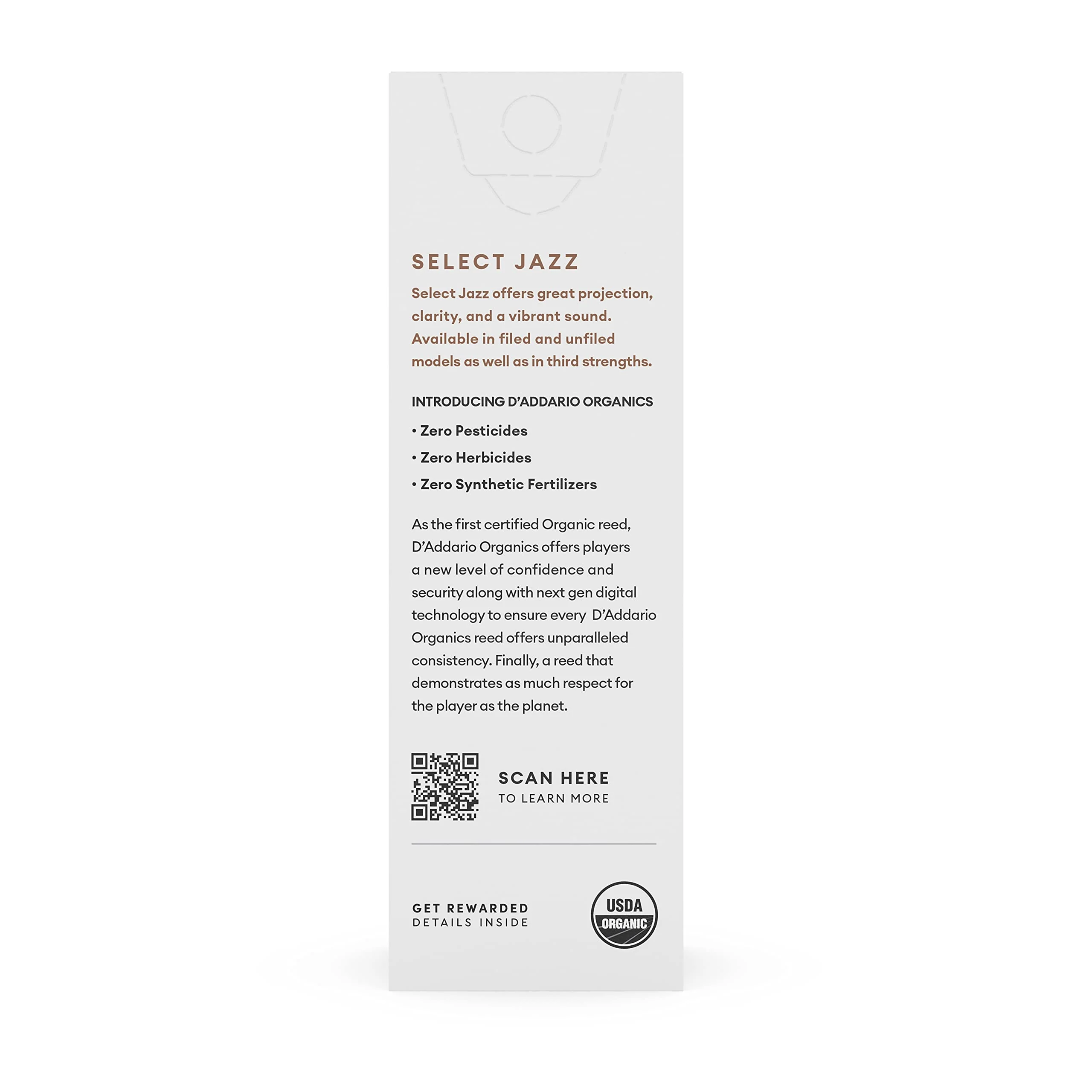 D’Addario Woodwinds - Organic Select Jazz Tenor Saxophone Reeds - Tenor Sax Reeds - Individually Sealed - Unfiled, Medium, Strength 2, 5-Pack - Image 2