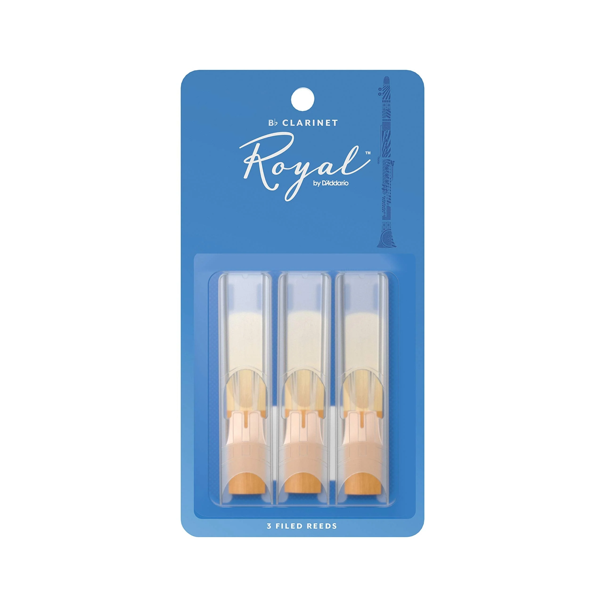 D’Addario Woodwinds - Royal Bb Clarinet Reeds - B Flat Clarinet Reeds - Reeds for Clarinet - Clarinet Bb Reeds - Strong Spine - Filed Cut - Strength 3.0, 3-Pack