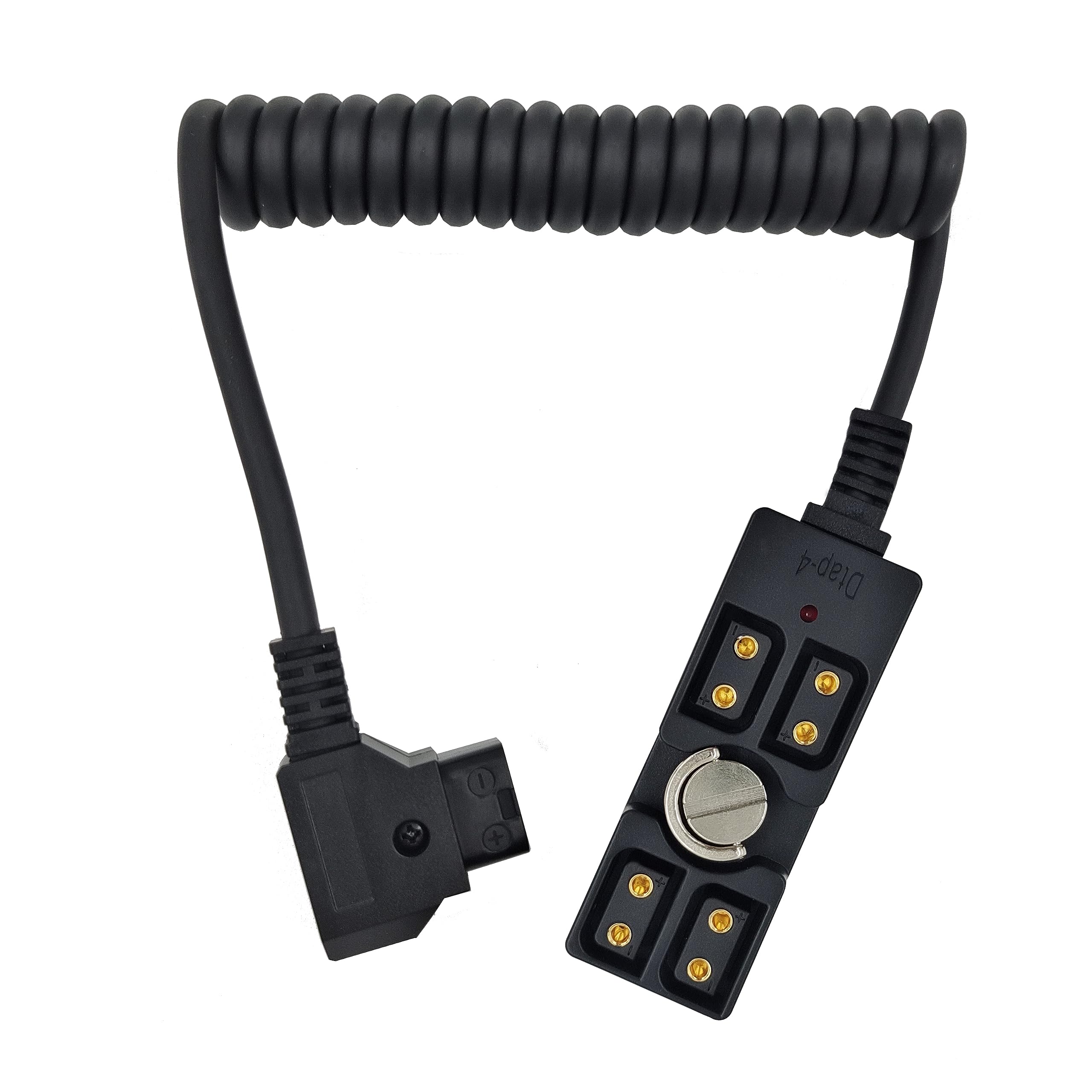 D-tap Male to 4 Port Female Splitter Power Cable Hub Connector Suitable for Anton Bauer V-Mount ARRI RED Camera TILTA Steadicam IDX Battery, with Indicator Light for D-Tap outputs X