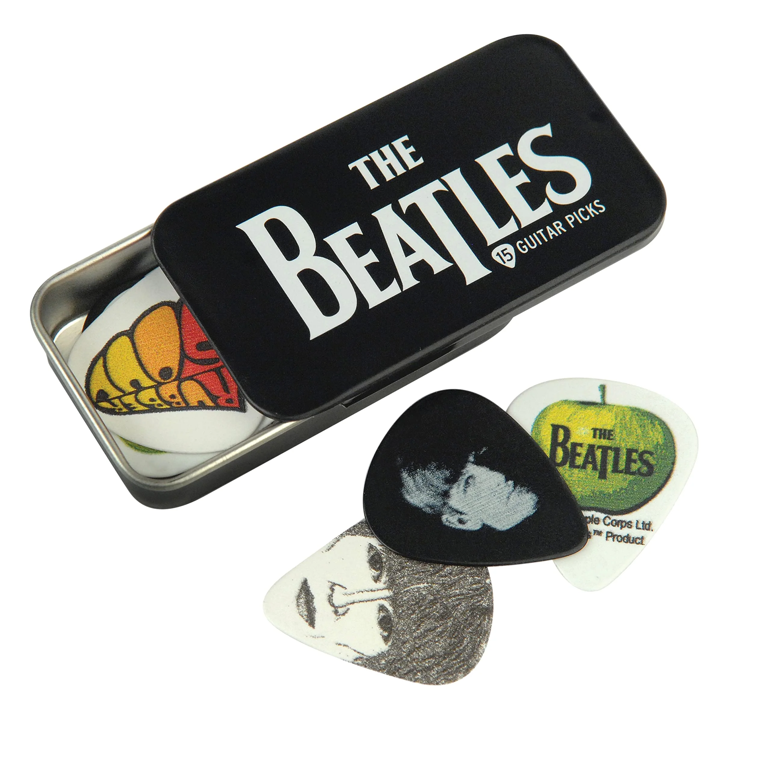 D'Addario Accessories Beatles Guitar Picks - The Beatles Collectable Guitar Picks - Picks with Tin, 15 Pack, Logo Collectible Tin/Picks