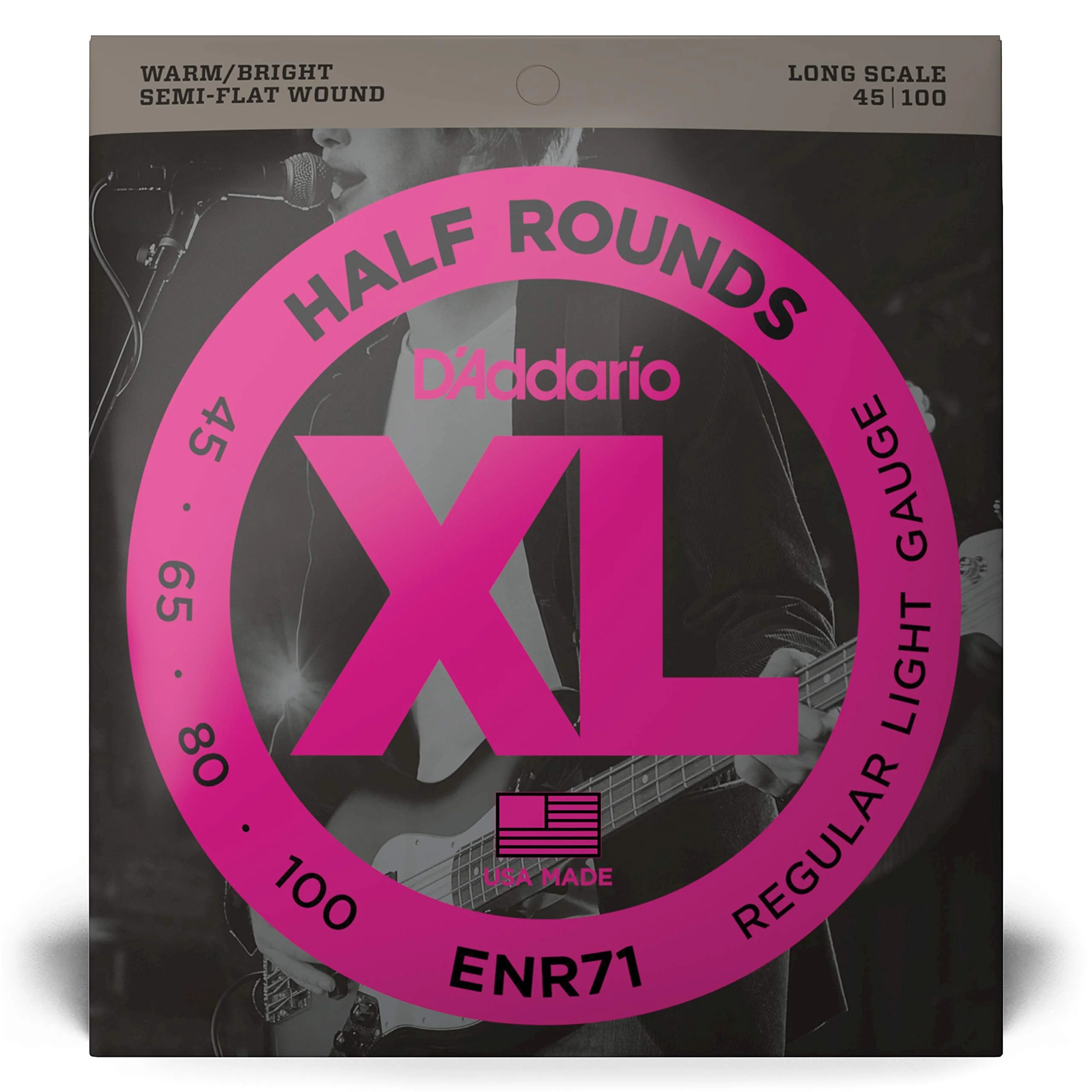 D'Addario Bass Guitar Strings, XL Nickel Half Rounds, ENR71, Long Scale, Regular Light Gauge 45-100, 4-String Set, Pack of 1 Light, 45-100 - Image 2