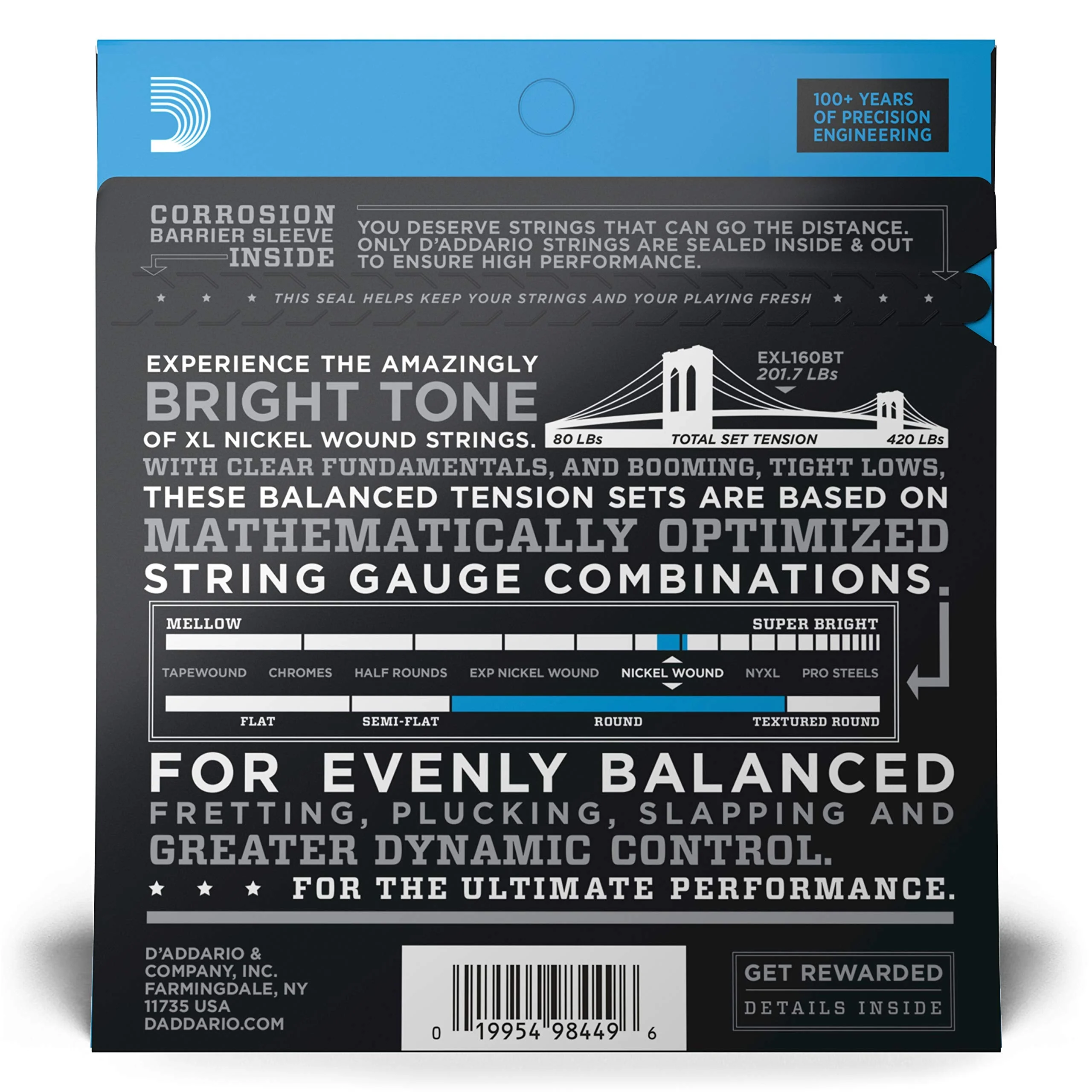 D'Addario Electric Bass Guitar Strings - EXL160BT 50-120 - Nickel Wound Bass Strings - For Bass Guitar 4 String - Balanced Tension Medium - Image 2