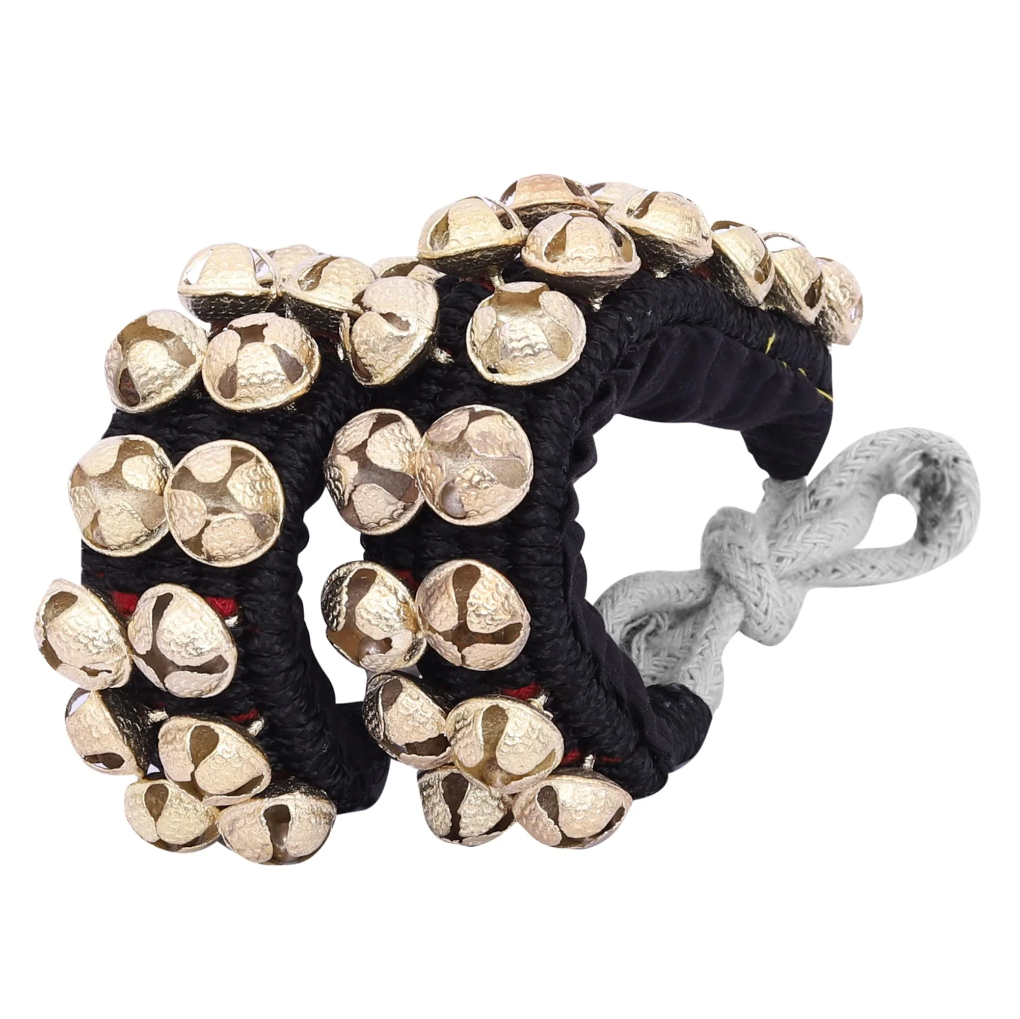 Dancing Bells Anklet Ghungroo with Colored Cushion Pad 2 Line with (20+20) Bells Best For Indian Classical Dance, Indian Style Brass Ankle Bells (BLACK) BLACK