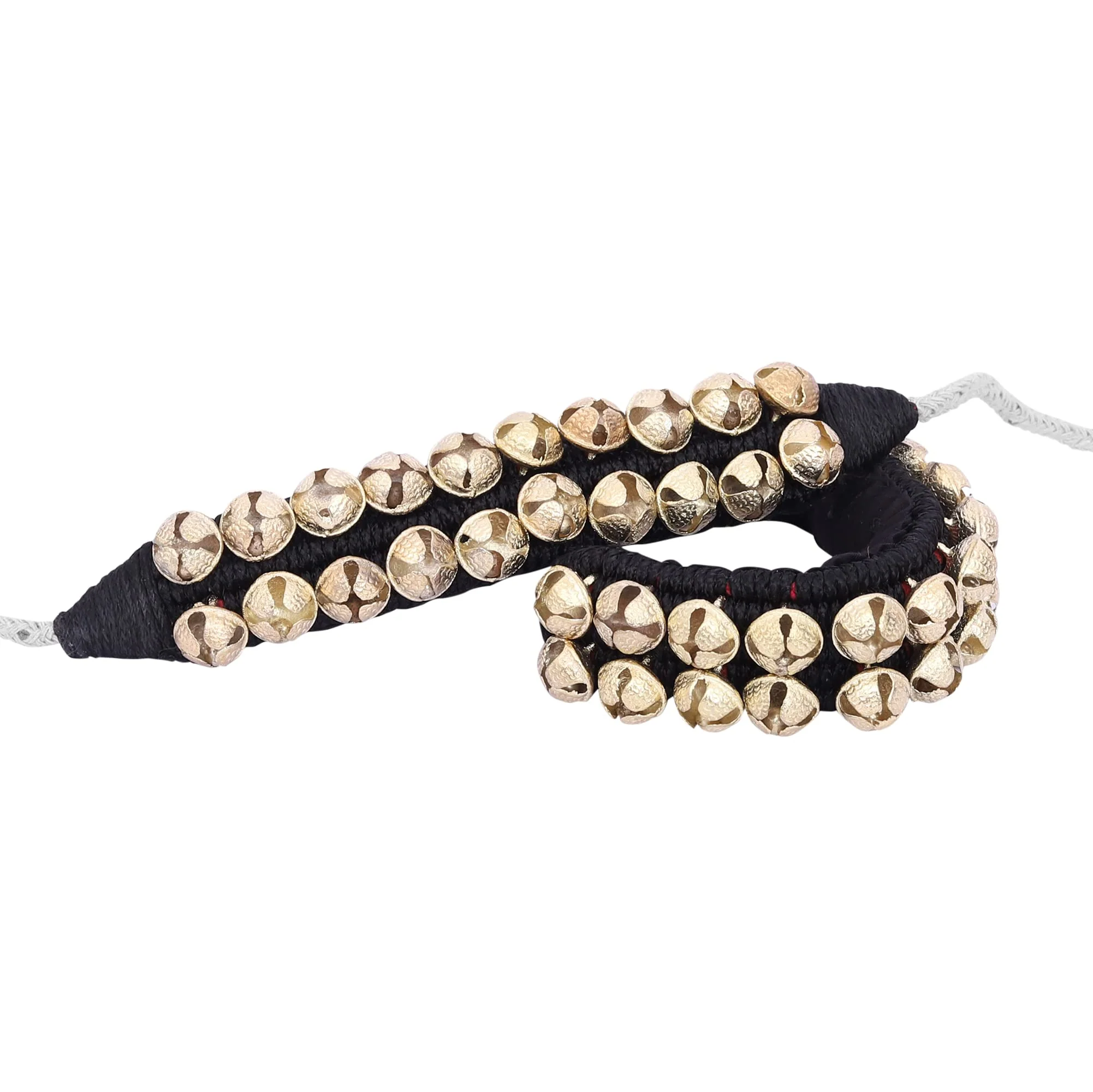 Dancing Bells Anklet Ghungroo with Colored Cushion Pad 2 Line with (20+20) Bells Best For Indian Classical Dance, Indian Style Brass Ankle Bells (BLACK) BLACK - Image 8