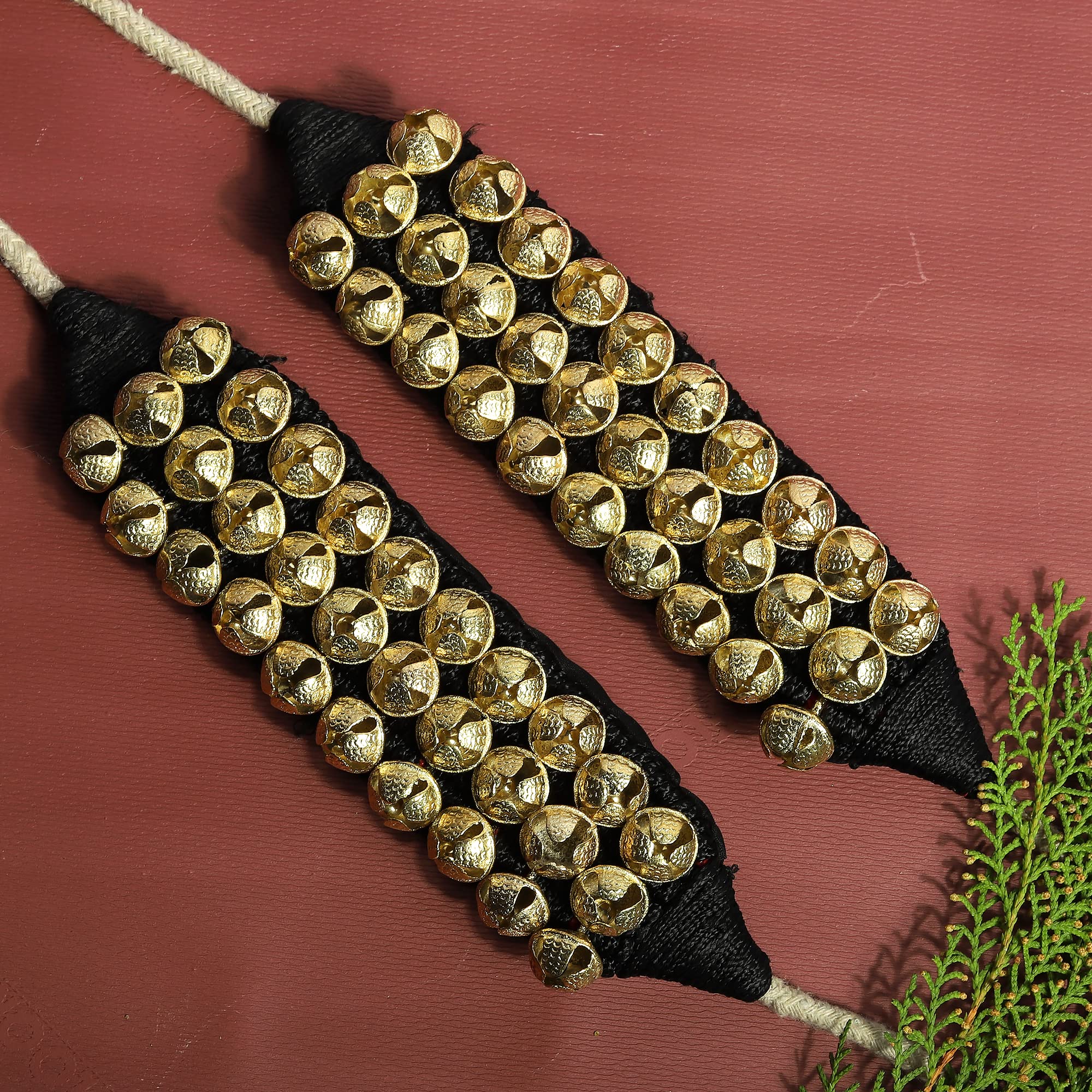 Dancing Bells Anklet Ghungroo with Colored Cushion Pad 3 Line with (30+30) Bells Best For Indian Classical Dance, Indian Style Brass Ankle Bells (BLACK) BLACK - Image 4