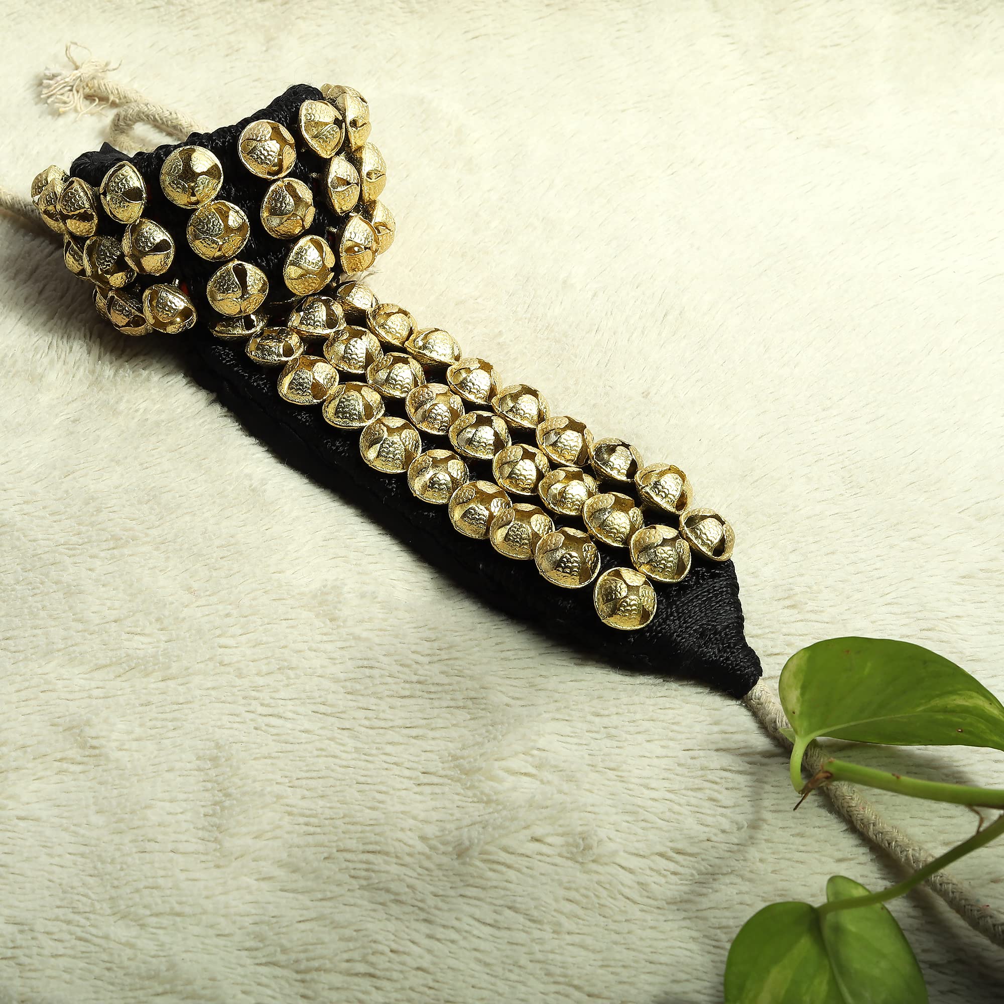 Dancing Bells Anklet Ghungroo with Colored Cushion Pad 3 Line with (30+30) Bells Best For Indian Classical Dance, Indian Style Brass Ankle Bells (BLACK) BLACK - Image 5