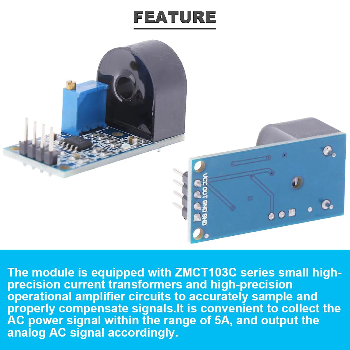 DAOKAI 5A AC Sensor Current Sensor Current Transformer ZMCT103C Single Phase AC Current Transformer Module Active Output Current Sensor Module Board with Dupont Cable, Pack of 5 - Image 3