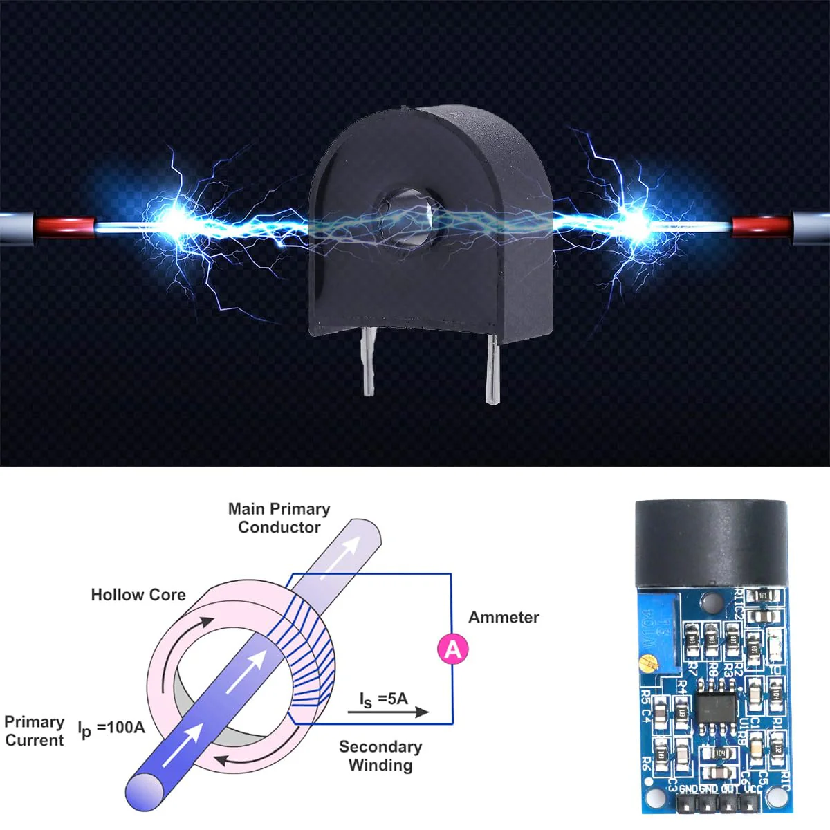 DAOKAI 5A AC Sensor Current Sensor Current Transformer ZMCT103C Single Phase AC Current Transformer Module Active Output Current Sensor Module Board with Dupont Cable, Pack of 5 - Image 4