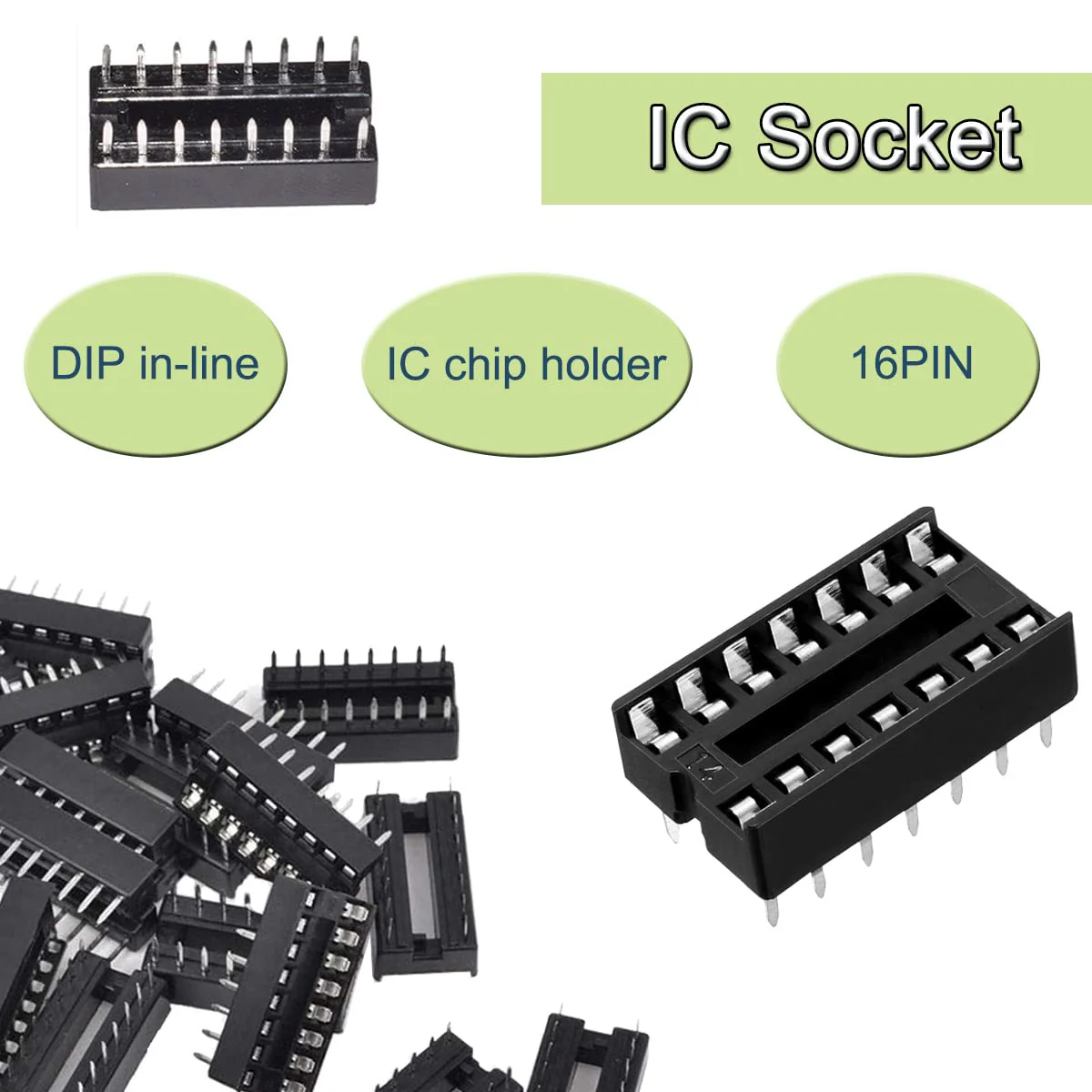 DAOKAI Dip IC Sockets, Pack of 50 16-Pin IC Socket Soldering Set, Dual Row Solder Adapter Set, 2.54 mm Pitch, Flat Pin Chip Connector Adapter 16 Pin IC Chip Socket Adapter - Image 4