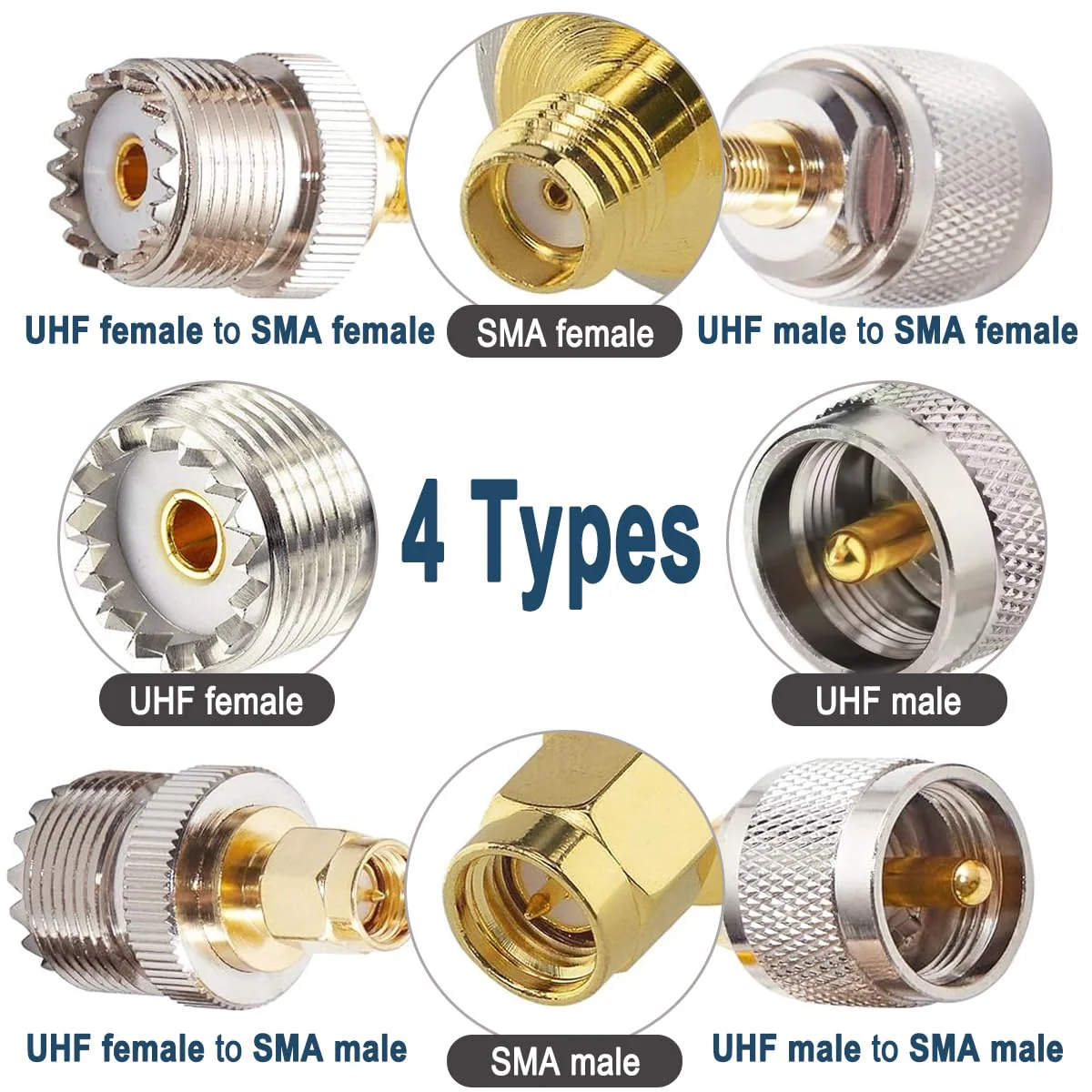 DAOKAI SMA to UHF Antenna Adapter Set, PL259 SO239 UHF to SMA FR Coaxial Male to Female Adapter Set 4 Type for Walkie Talkie, Coaxial Cable, FPV - Image 3