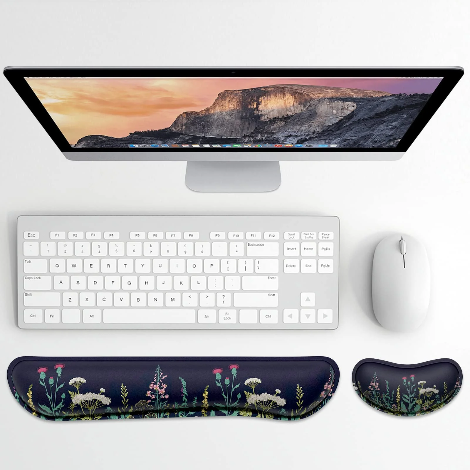 Dapesuom Enlarge Keyboard Wrist Rest Pad, Memory Foam Set Wrist Cushion Support for Easy Typing & Pain Relief, Mouse Wrist Pad, Anti-Slip Wrist Support for Gaming Computer, Elegant Flower - Image 2