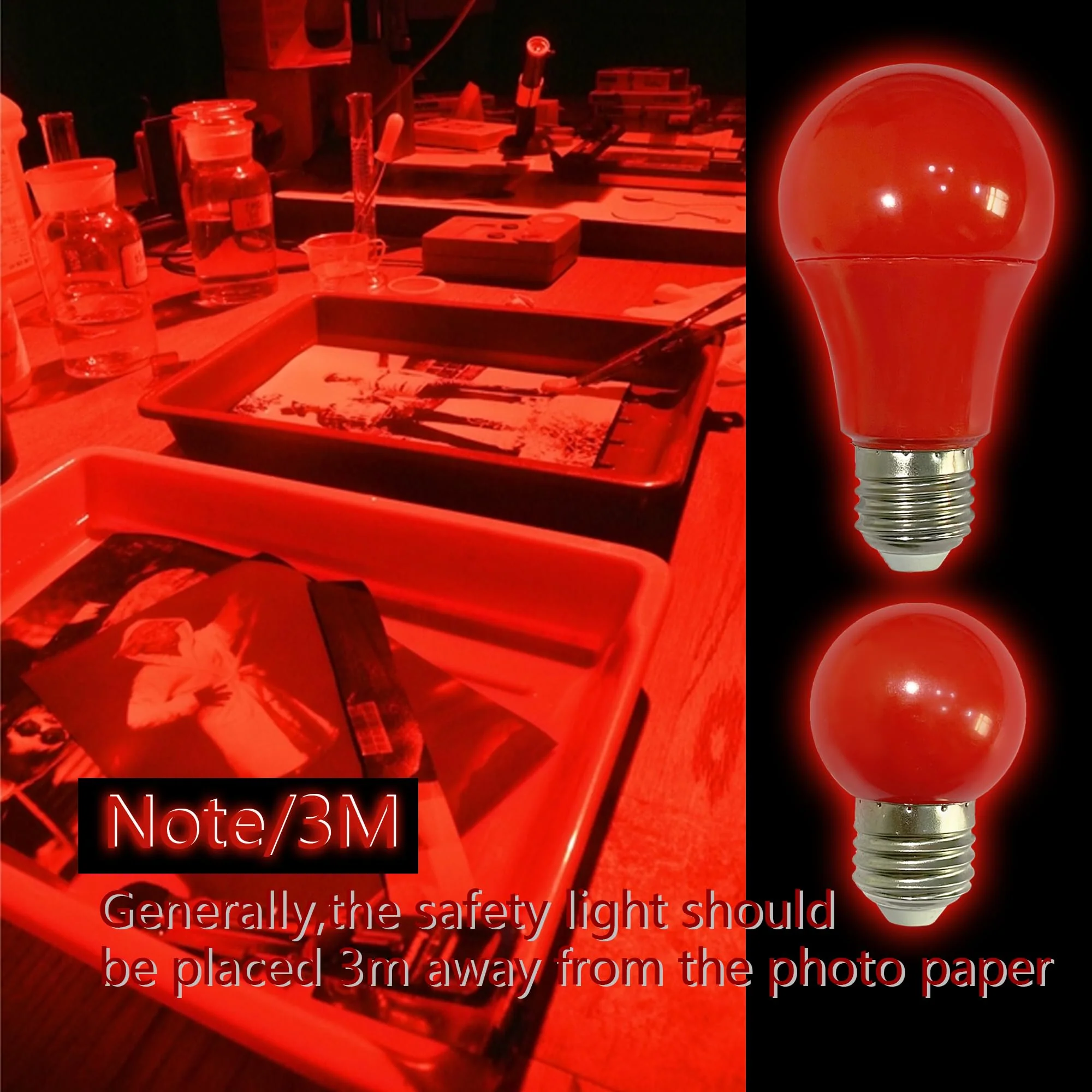 Darkroom Safelights Portable Red Lamp, E27 LED Screw Mouth Wall Light 360 Degree Desk Light with Switch and 180cm Power Cord - Image 3