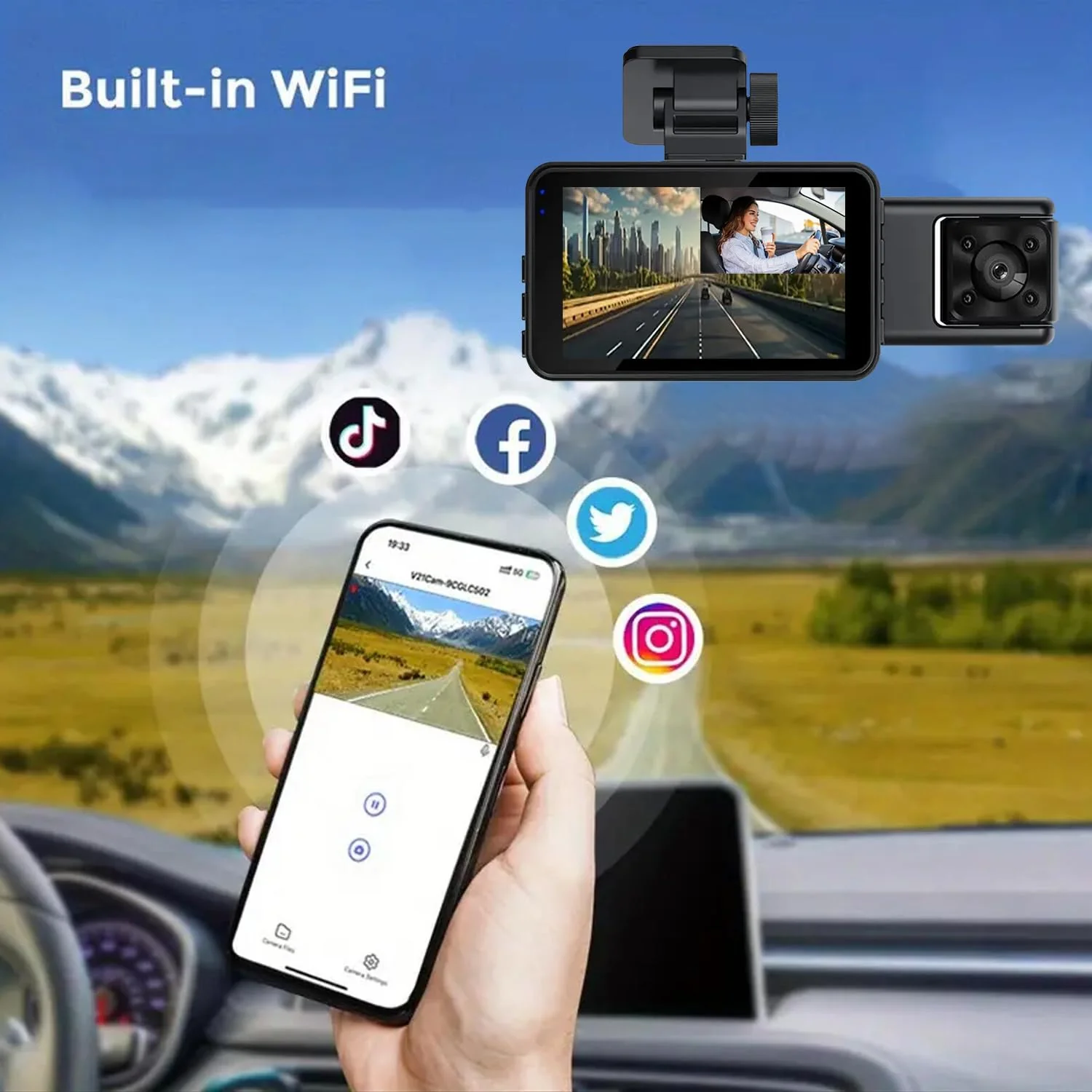 Dash Cam,3 Channel Dash Cam Front and Rear Inside, 1080P Full HD Dash Camera for Cars, Free 64GB SD Card, 3”IPS Screen, Night Vision, 170°Wide Angle, WDR, 24H Parking Mode - Image 4